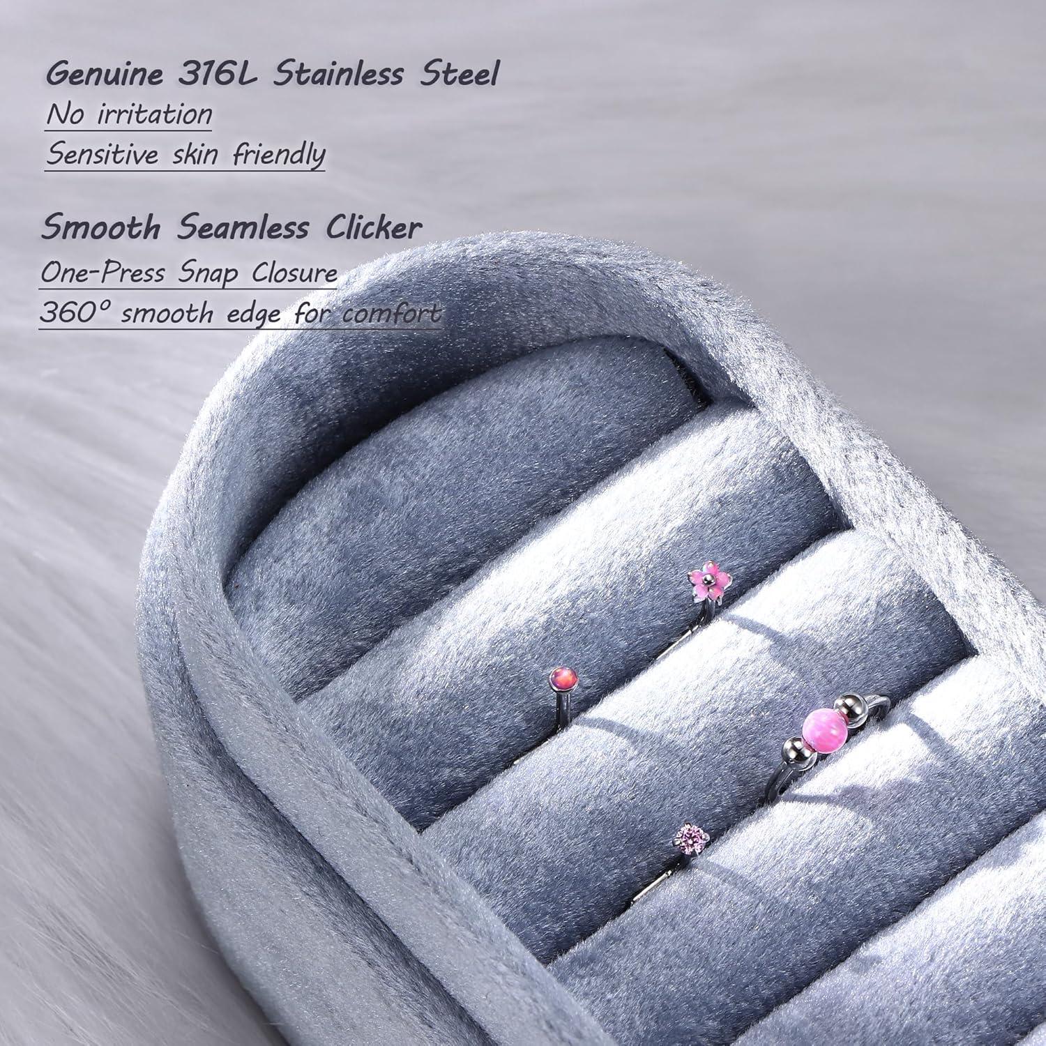 imageBodyBonita Opal Nose Rings for Women 316L Surgical Steel Nose Hoops Piercing 20G 18G 16G Septum Rings L Shaped Nose Studs Jewelry Cartilage Conch Daith Helix Tragus Earrings 8910mm 4Pcs 4PcsPink Opal