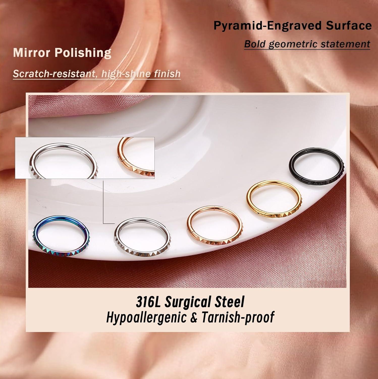 imageBodyBonita Segment Nose Rings Hoops 316L Surgical Steel Nose Piercings Pyramid Septum Rings Lip Helix Daith Conch JewelrySilver