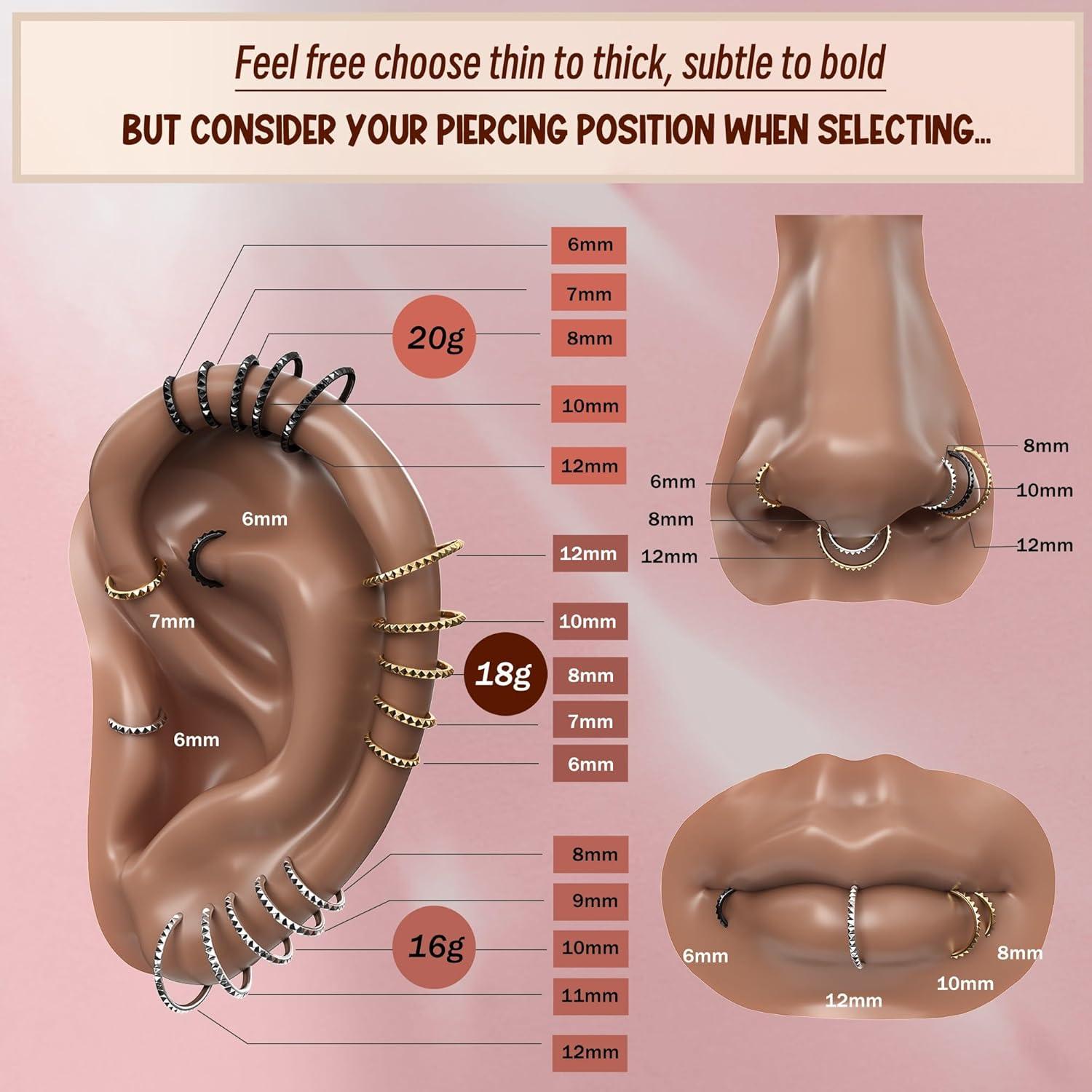 imageBodyBonita Segment Nose Rings Hoops 316L Surgical Steel Nose Piercings Pyramid Septum Rings Lip Helix Daith Conch JewelrySilver