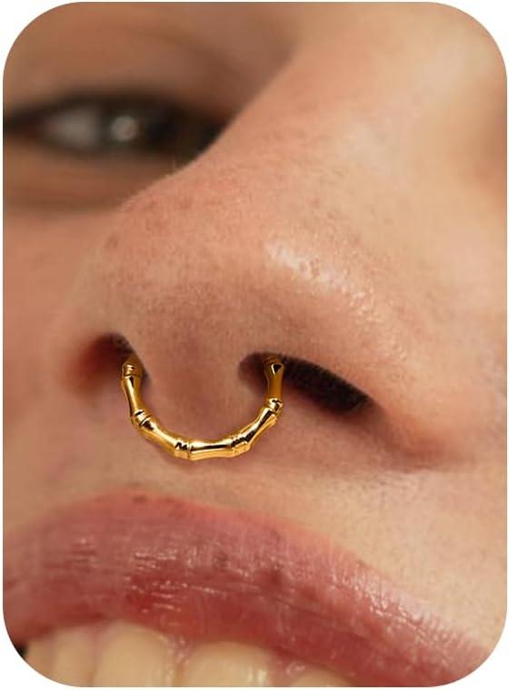 imageBodyBonita Septum Rings 16G 316L Stainless Steel Nose Rings Hoops for Women Septum Piercing Jewelry 8mm 10mmBambooGoldSilver
