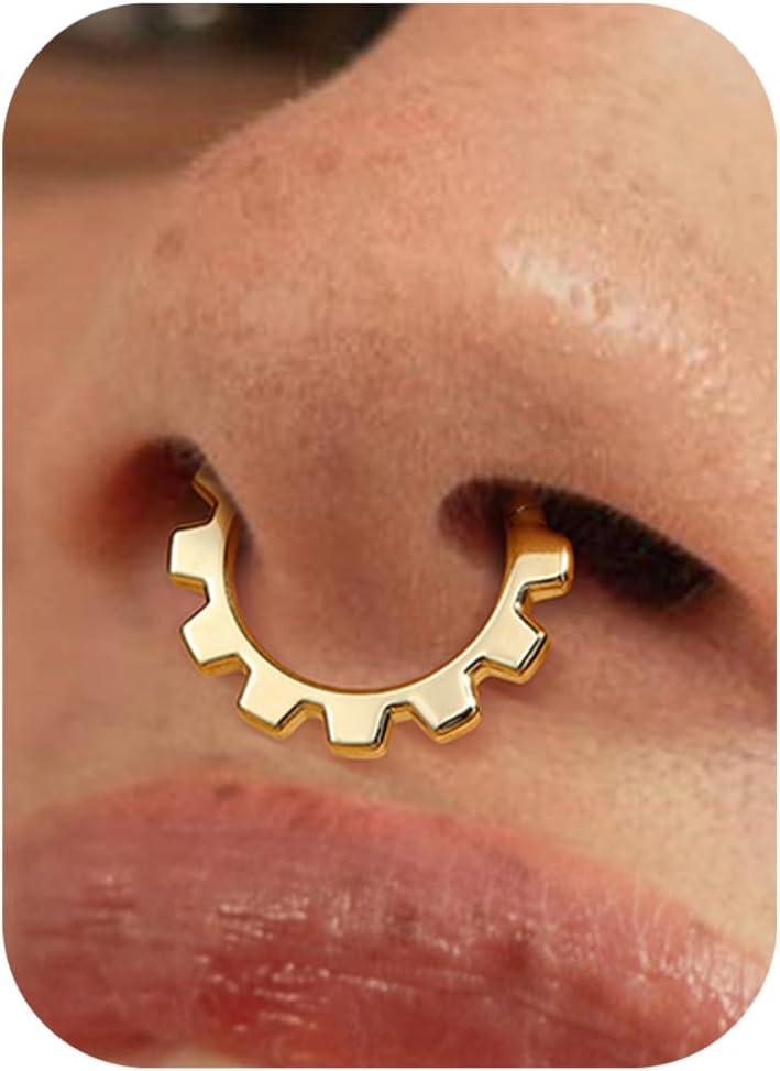 imageBodyBonita Septum Rings 16G 316L Stainless Steel Nose Rings Hoops for Women Septum Piercing Jewelry 8mm 10mmCogwheelGoldSilver
