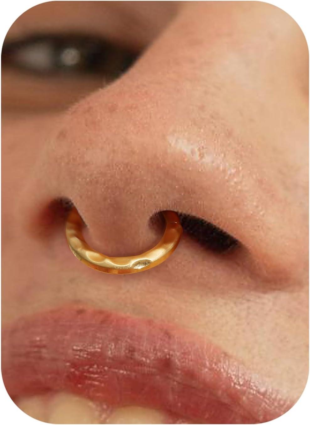 imageBodyBonita Septum Rings 16G 316L Stainless Steel Nose Rings Hoops for Women Septum Piercing Jewelry 8mm 10mmHammered Satin FinishGoldSilver