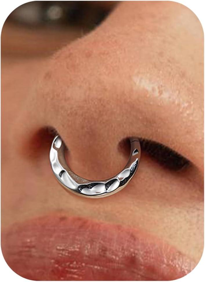 imageBodyBonita Septum Rings 16G 316L Stainless Steel Nose Rings Hoops for Women Septum Piercing Jewelry 8mm 10mmHammeredGoldSilver