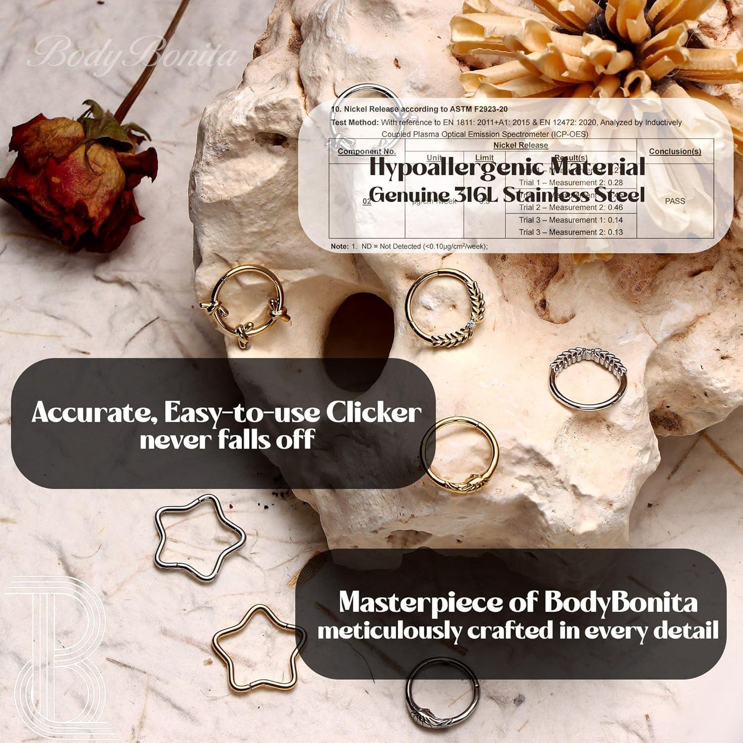 imageBodyBonita Septum Rings 16G 316L Stainless Steel Nose Rings Hoops for Women Septum Piercing Jewelry 8mm 10mmIntertwinedGoldSilver