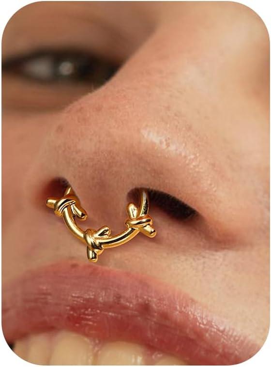 imageBodyBonita Septum Rings 16G 316L Stainless Steel Nose Rings Hoops for Women Septum Piercing Jewelry 8mm 10mmIntertwinedGoldSilver
