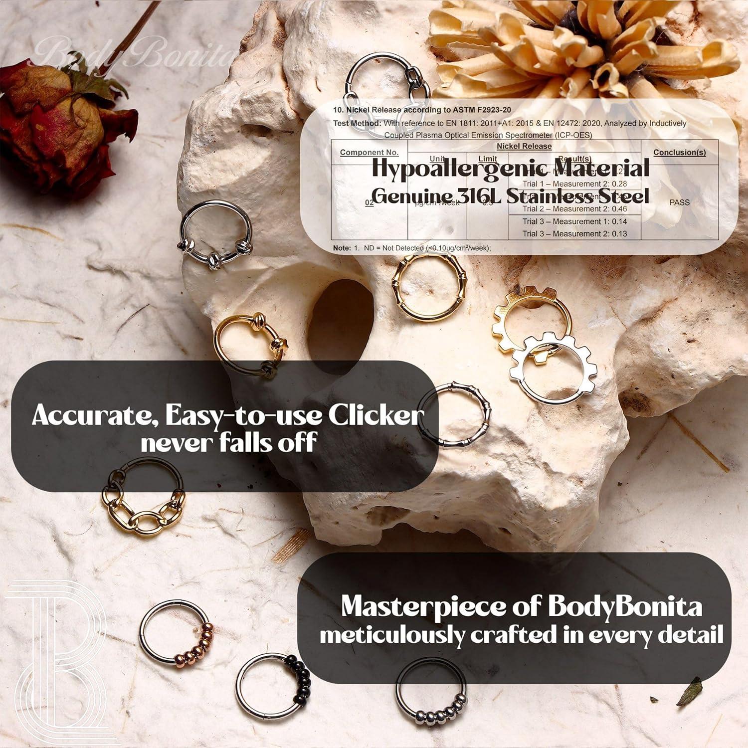 imageBodyBonita Septum Rings 16G 316L Stainless Steel Nose Rings Hoops for Women Septum Piercing Jewelry 8mm 10mmRosy OribitSilver