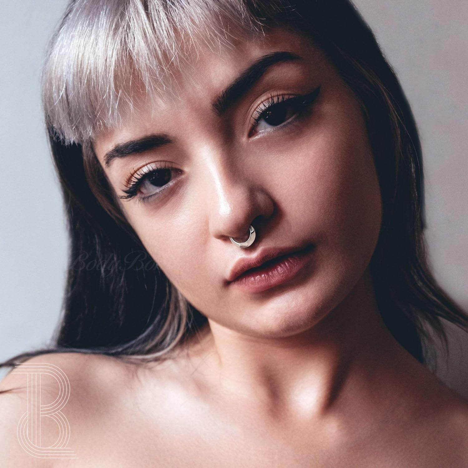 imageBodyBonita Septum Rings 16G 316L Stainless Steel Nose Rings Hoops for Women Septum Piercing Jewelry 8mm 10mmWhispering WavesSilver