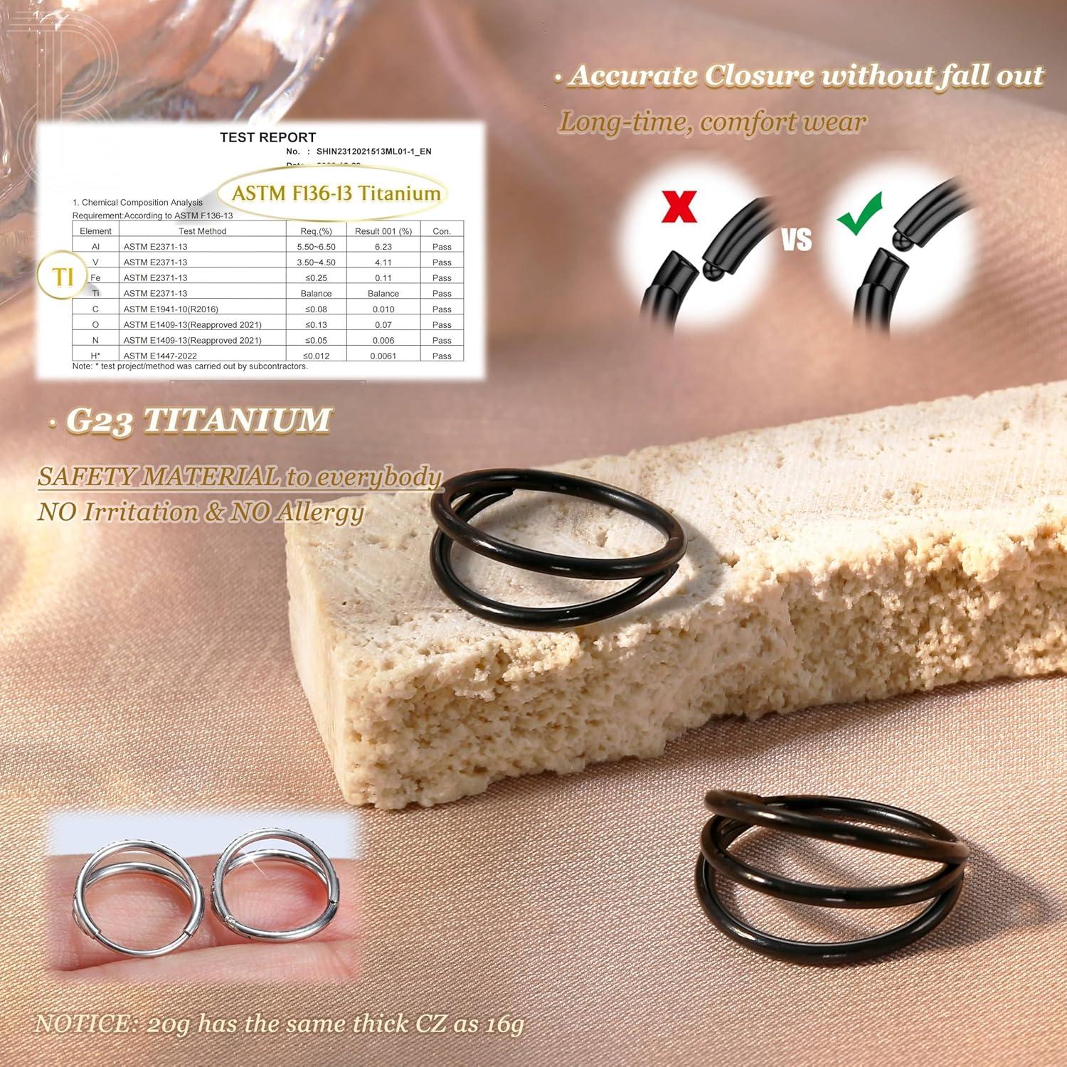 imageBodyBonita TripleDouble Hoop Nose Ring G23 Titanium Septum Rings 161820G CZ Nose Piercings Jewelry Conch Helix Daith Rook Tragus Cartilage Earring Hinged Nostril Piercing Gold PlatedBlackSilverBlackTriple Hoop