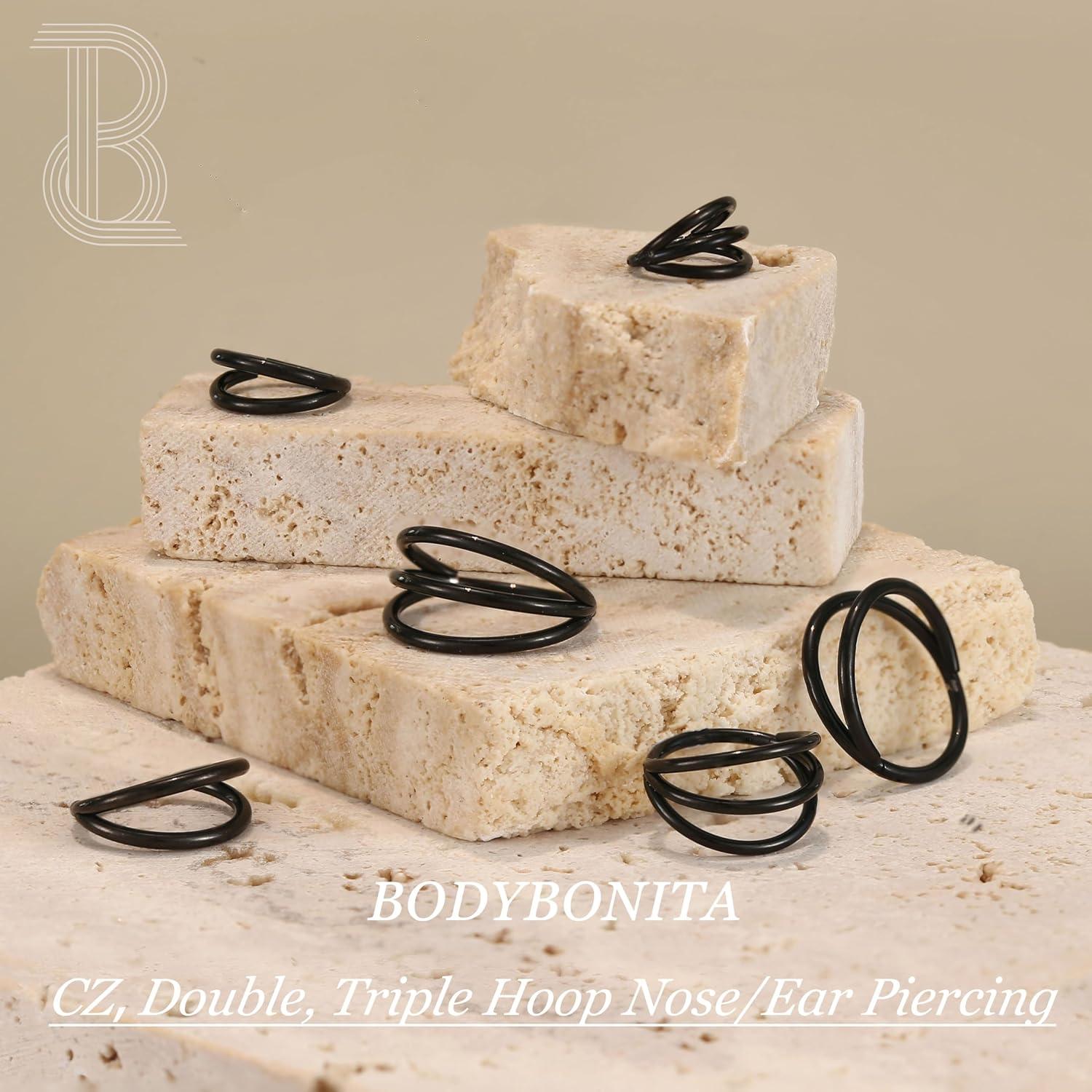 imageBodyBonita TripleDouble Hoop Nose Ring G23 Titanium Septum Rings 161820G CZ Nose Piercings Jewelry Conch Helix Daith Rook Tragus Cartilage Earring Hinged Nostril Piercing Gold PlatedBlackSilverBlackDouble Hoop