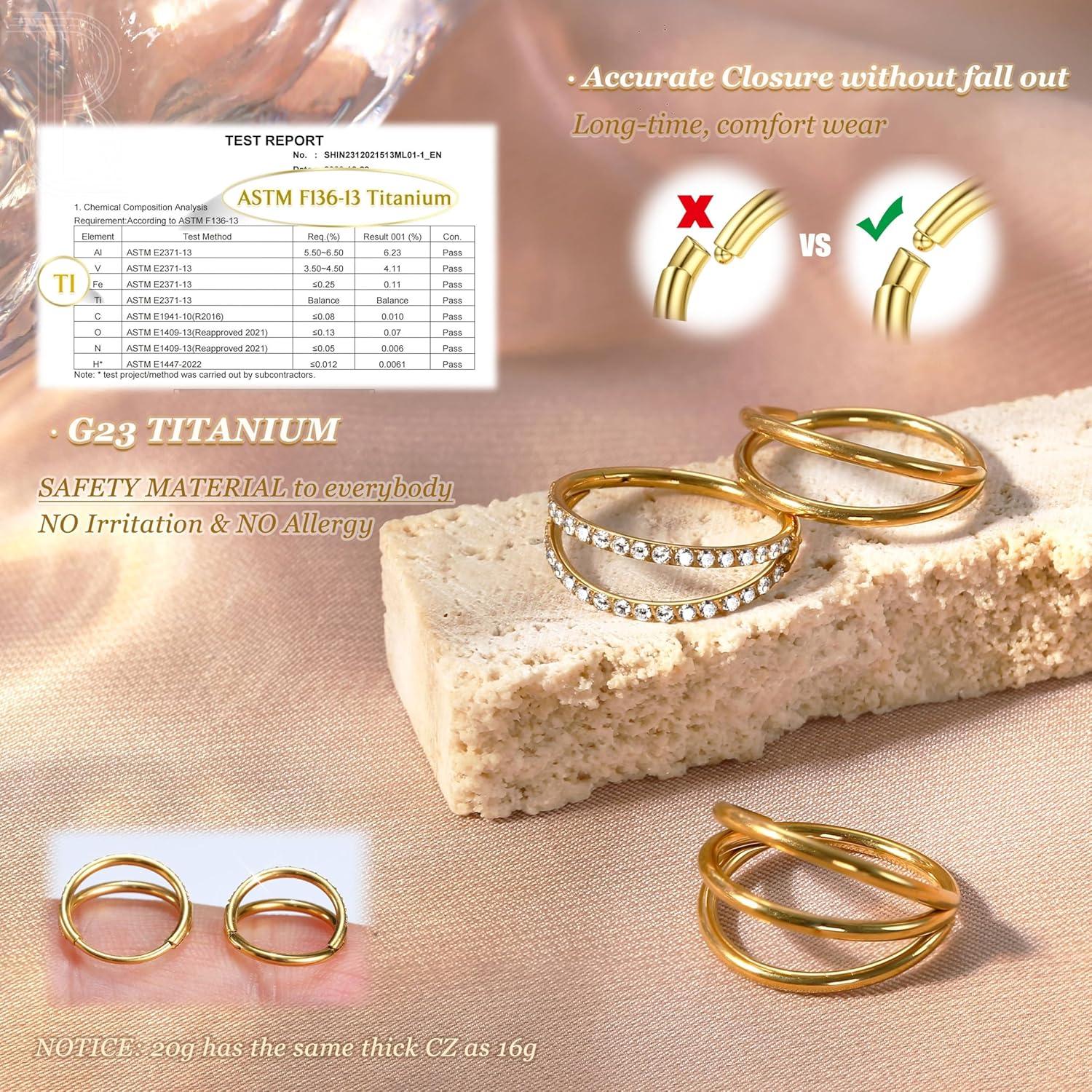 imageBodyBonita TripleDouble Hoop Nose Ring G23 Titanium Septum Rings 161820G CZ Nose Piercings Jewelry Conch Helix Daith Rook Tragus Cartilage Earring Hinged Nostril Piercing Gold PlatedBlackSilver14k Gold PlatedDouble Hoop