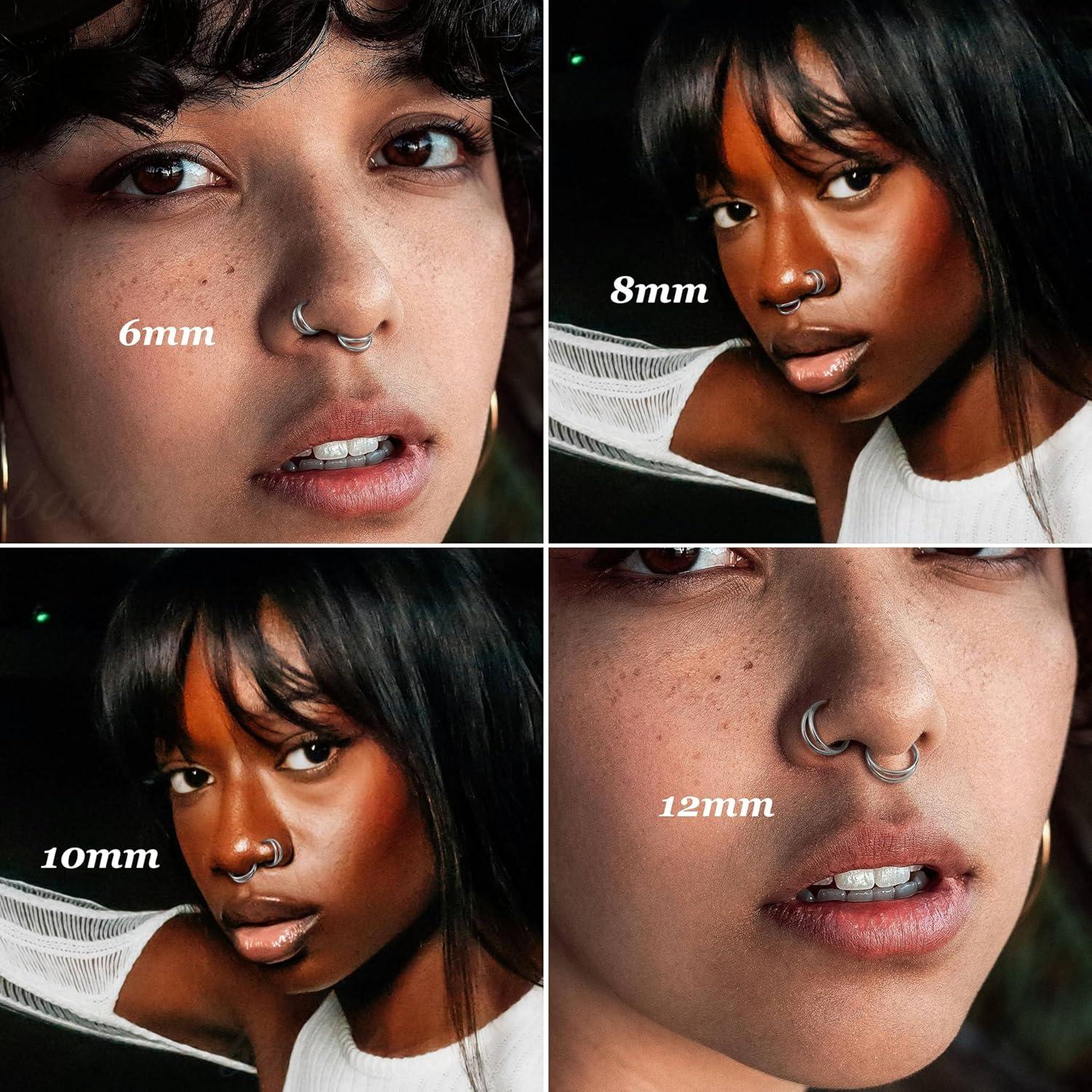 imageBodyBonita TripleDouble Hoop Nose Ring G23 Titanium Septum Rings 161820G CZ Nose Piercings Jewelry Conch Helix Daith Rook Tragus Cartilage Earring Hinged Nostril Piercing Gold PlatedBlackSilverSilverCZ Double Hoop