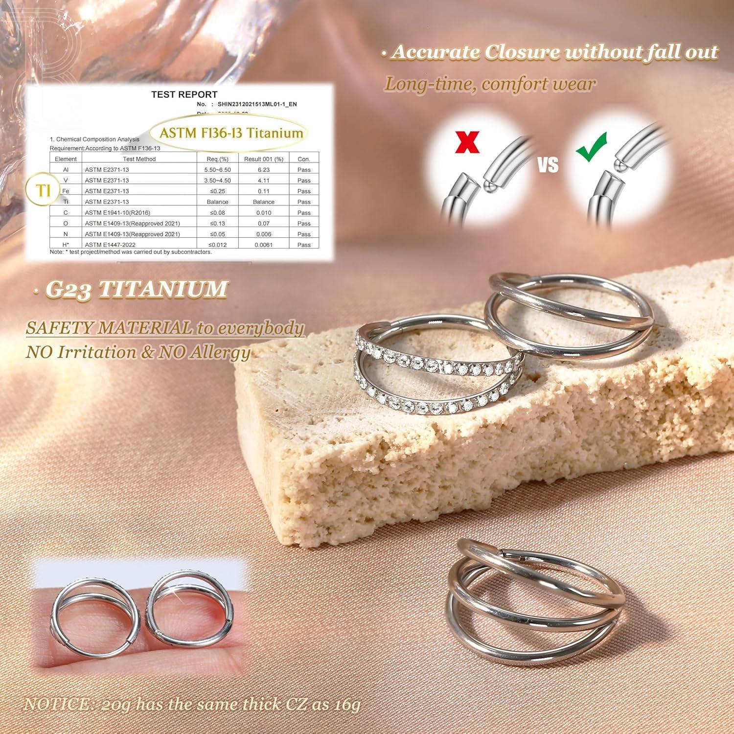 imageBodyBonita TripleDouble Hoop Nose Ring G23 Titanium Septum Rings 161820G CZ Nose Piercings Jewelry Conch Helix Daith Rook Tragus Cartilage Earring Hinged Nostril Piercing Gold PlatedBlackSilverSilverTriple Hoop