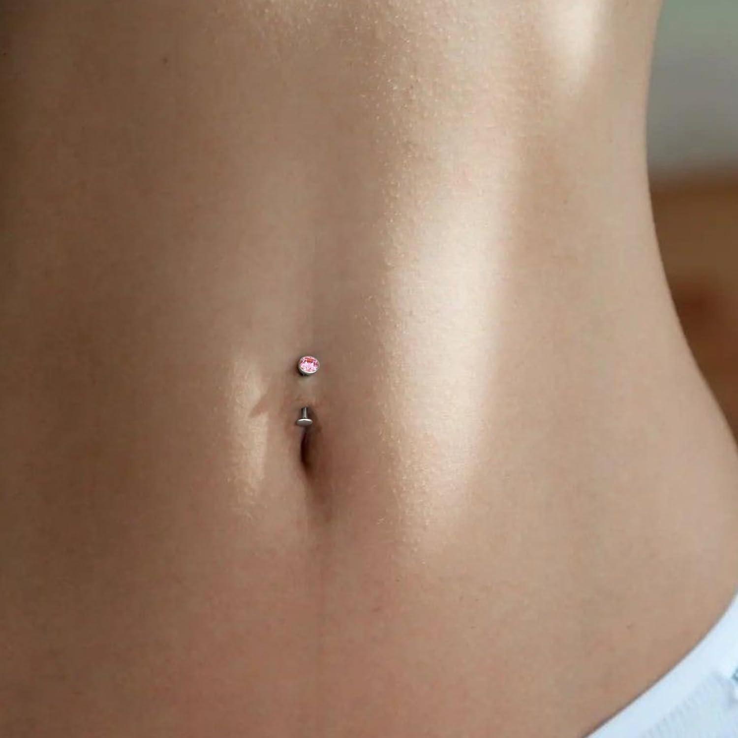 imageBodyBonita Upgraded Wearability Floating Belly Button Ring G23 Titanium Internally Threaded Belly Button Piercing 14G Curved Barbell Belly Rings Pink Clear CZ Navel Rings with 10mm and 12mm Bar Silver Gold PlatedSilver Pink CZ