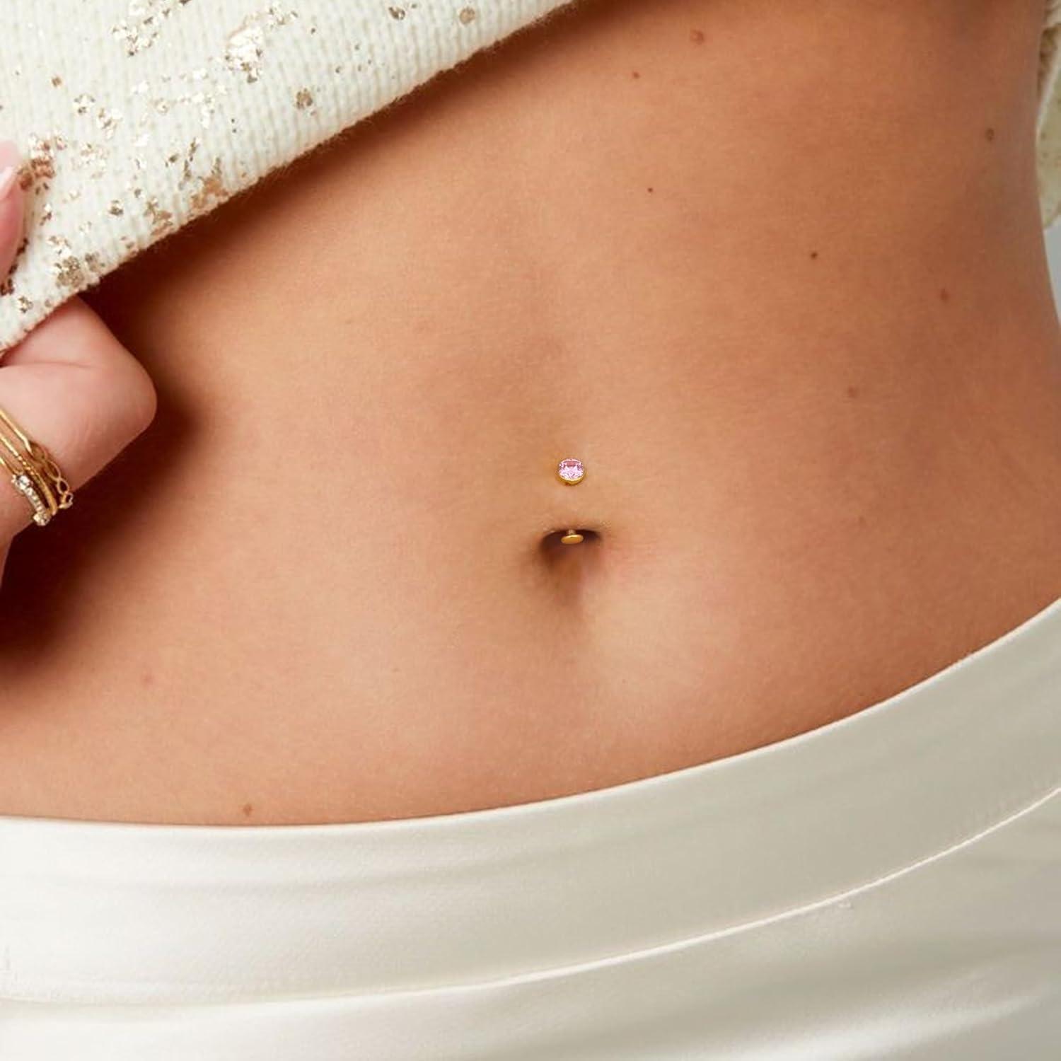 imageBodyBonita Upgraded Wearability Floating Belly Button Ring G23 Titanium Internally Threaded Belly Button Piercing 14G Curved Barbell Belly Rings Pink Clear CZ Navel Rings with 10mm and 12mm Bar Silver Gold PlatedSilver Pink CZ