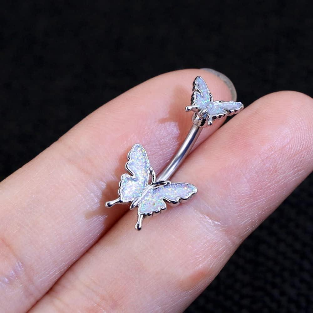 imageIncaton 14G 5Pcs Belly Button Rings for Women Stainless Steel Snake Butterfly Devil Heart Clear CZ Curved Barbell Navel Rings Piercing