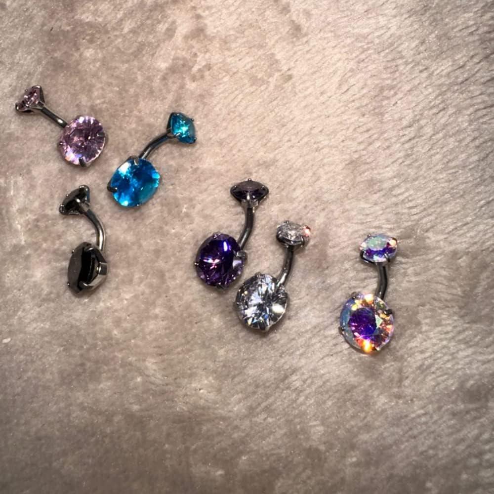 imageIncaton 14G Belly Button Ring Surgical Stainless Steel Round Cubic Zirconia Navel Barbell Belly Rings For Women 681012mm3PC ClearPurpleBlue 8mm