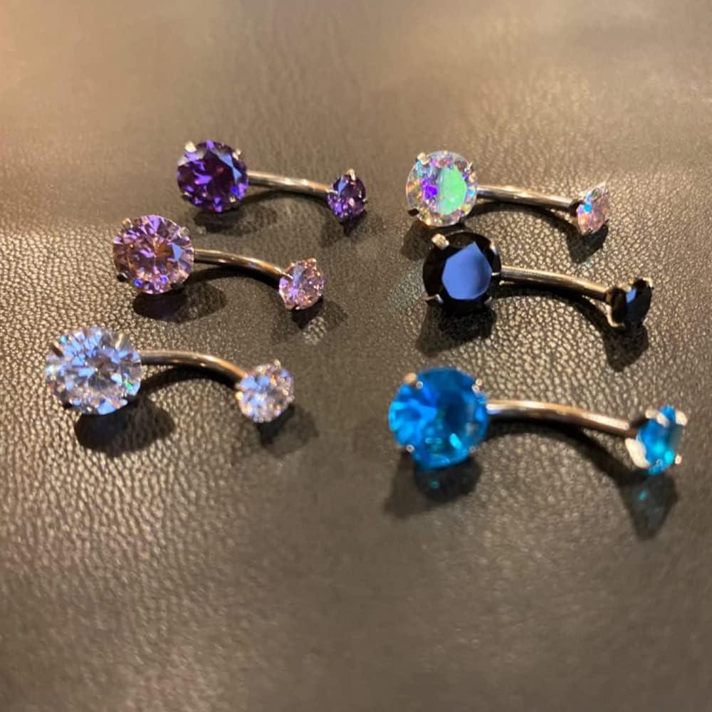 imageIncaton 14G Belly Button Ring Surgical Stainless Steel Round Cubic Zirconia Navel Barbell Belly Rings For Women 681012mm3PC ClearPurpleBlue 8mm