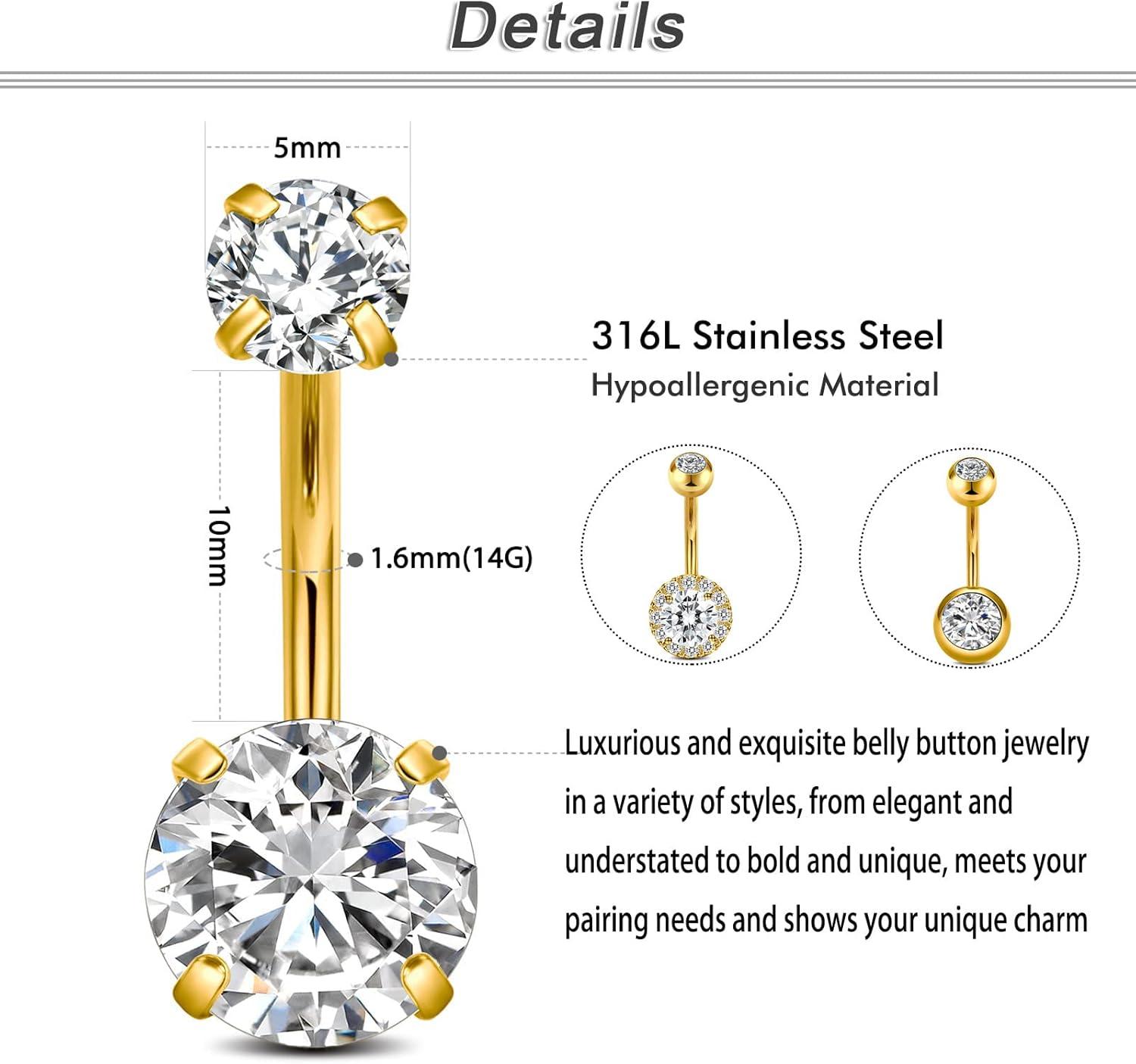 imageIncaton 14G Belly Button Rings Stainless Steel Diamond Short Bar Belly Rings For Women 6mm10mm Hypoallergenic Navel Piercings With Gift Velvet PouchGold 10mm