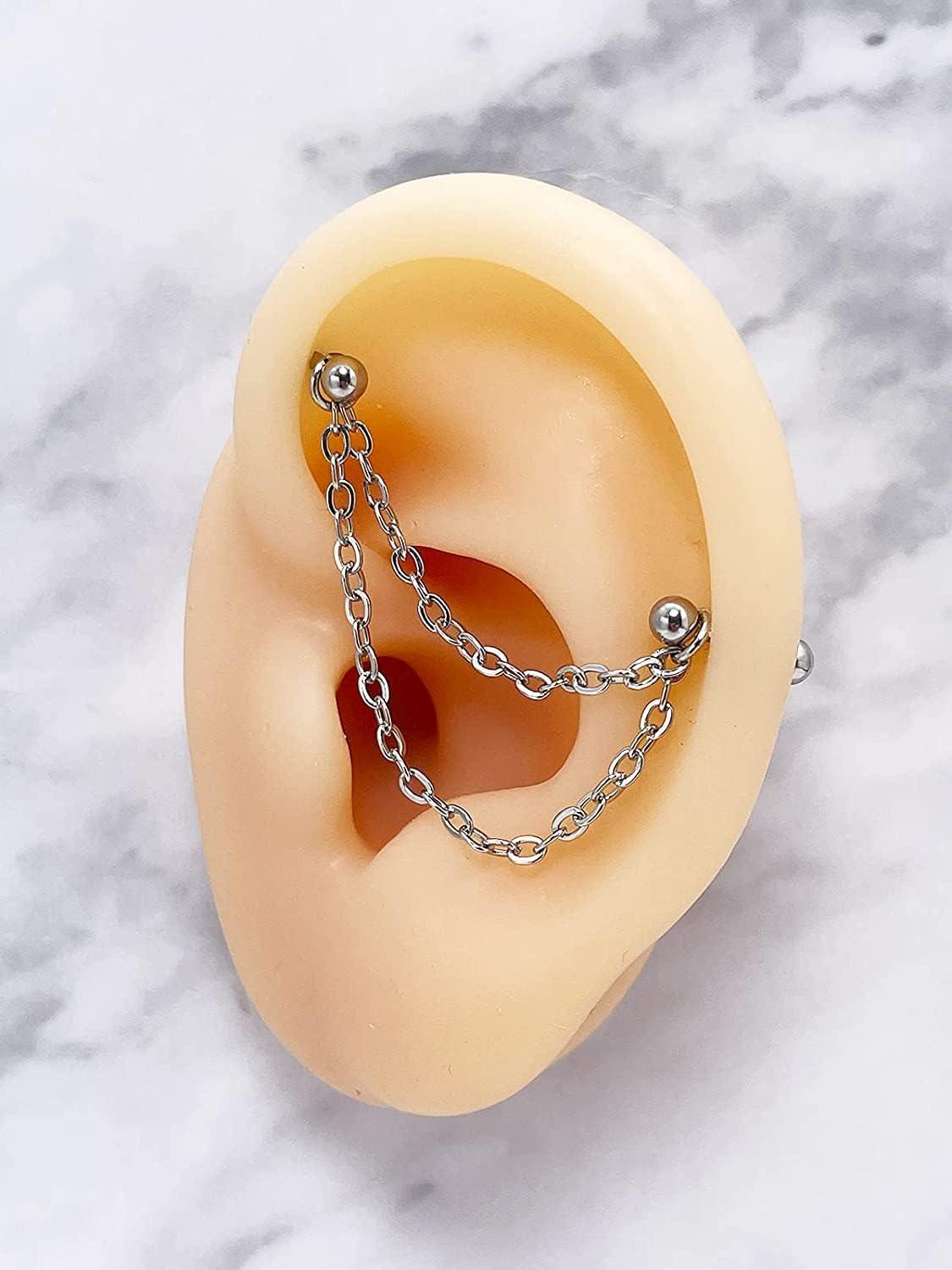 imageIncaton 14g Industrial Barbell Surgical Steel Cartilage Earrings CZ Industrial Earring Crystal Ferido Industrail Piercing 1 12quot38mm Bar Length Silver Chain