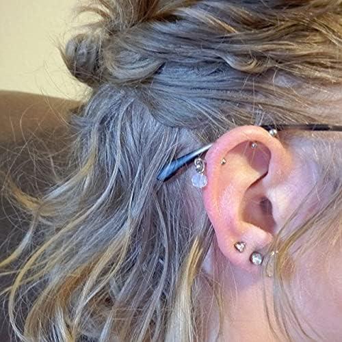 imageIncaton 14g Industrial Barbell Surgical Steel Cartilage Earrings CZ Industrial Earring Crystal Ferido Industrail Piercing 1 12quot38mm Bar Length Silver Chain