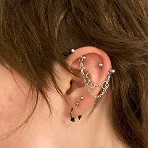 imageIncaton 14g Industrial Barbell Surgical Steel Cartilage Earrings CZ Industrial Earring Crystal Ferido Industrail Piercing 1 12quot38mm Bar Length Silver Chain