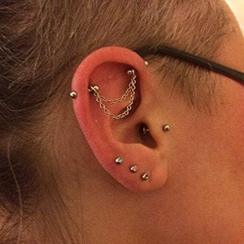 imageIncaton 14g Industrial Barbell Surgical Steel Cartilage Earrings CZ Industrial Earring Crystal Ferido Industrail Piercing 1 12quot38mm Bar Length Silver Chain