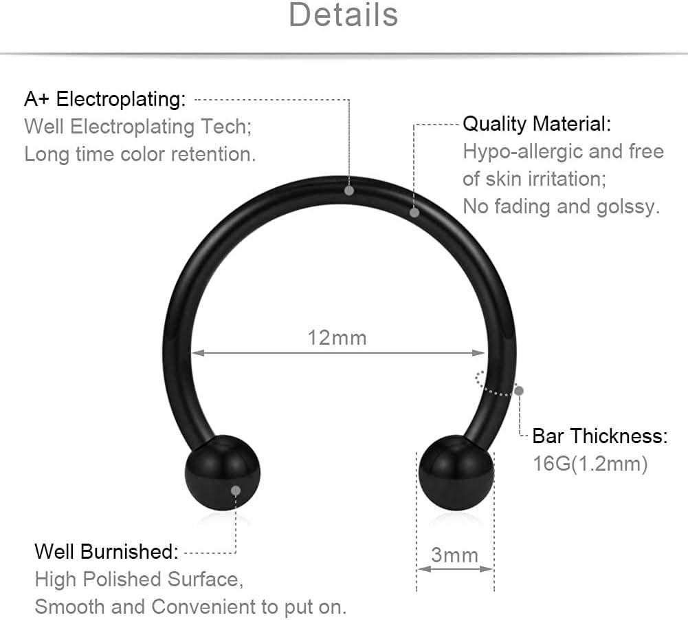 imageIncaton 20PCS 16G Surgical Steel Nose Septum Rings Piercing Jewelry Horseshoe Cartilage Helix Tragus Earring Hoop Eyebrow Lip Hoop Retainer for Women Men
