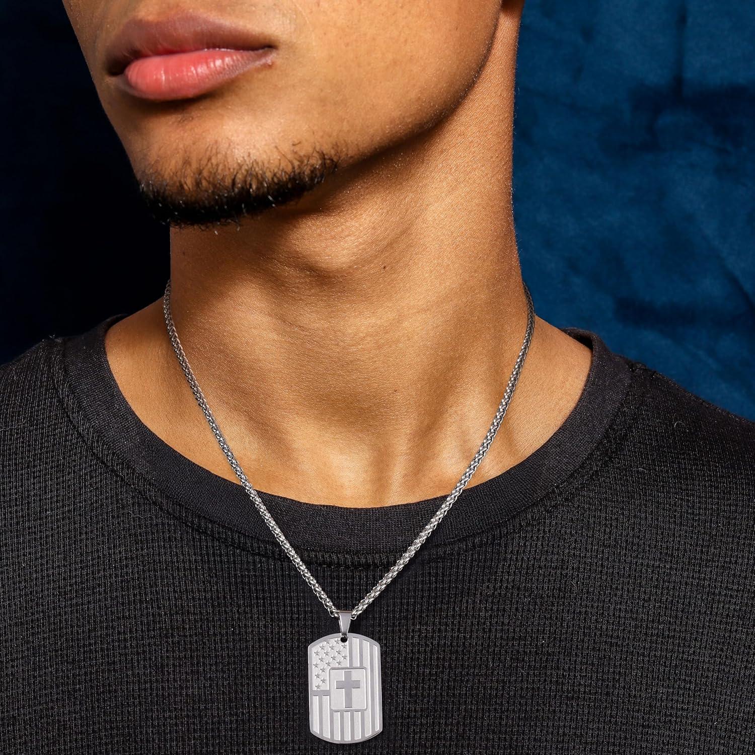 imageKing Will 20quot Stainless Steel Necklace with Two Alternative Pendants Cross PendentNational Flag Style Silver Three Ways to Wear Necklace OnlyWith PendaentWith Ring Not IncludeNational Flag