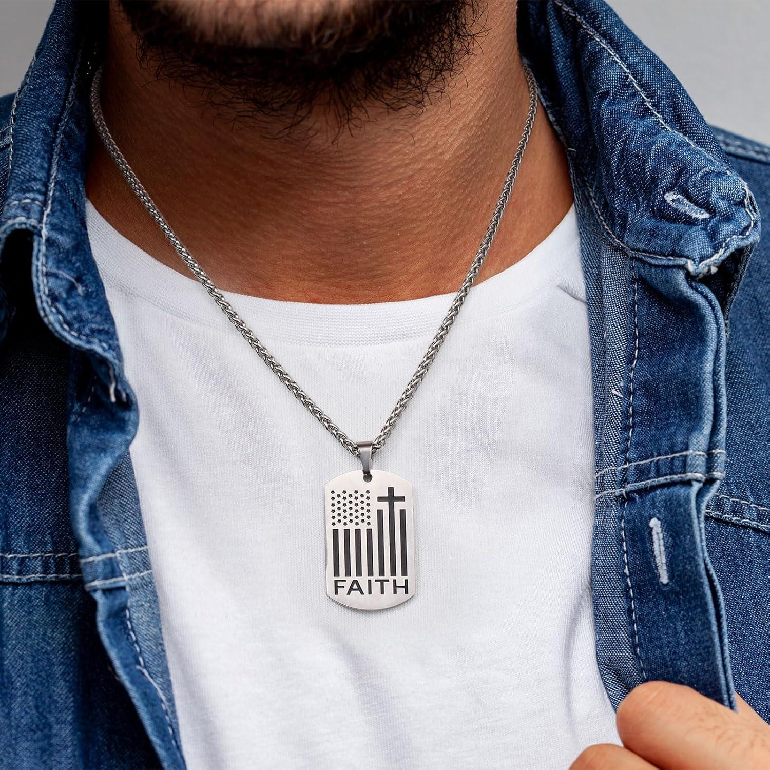 imageKing Will 20quot Stainless Steel Necklace with Two Alternative Pendants Cross PendentNational Flag Style Silver Three Ways to Wear Necklace OnlyWith PendaentWith Ring Not IncludeNational Flag