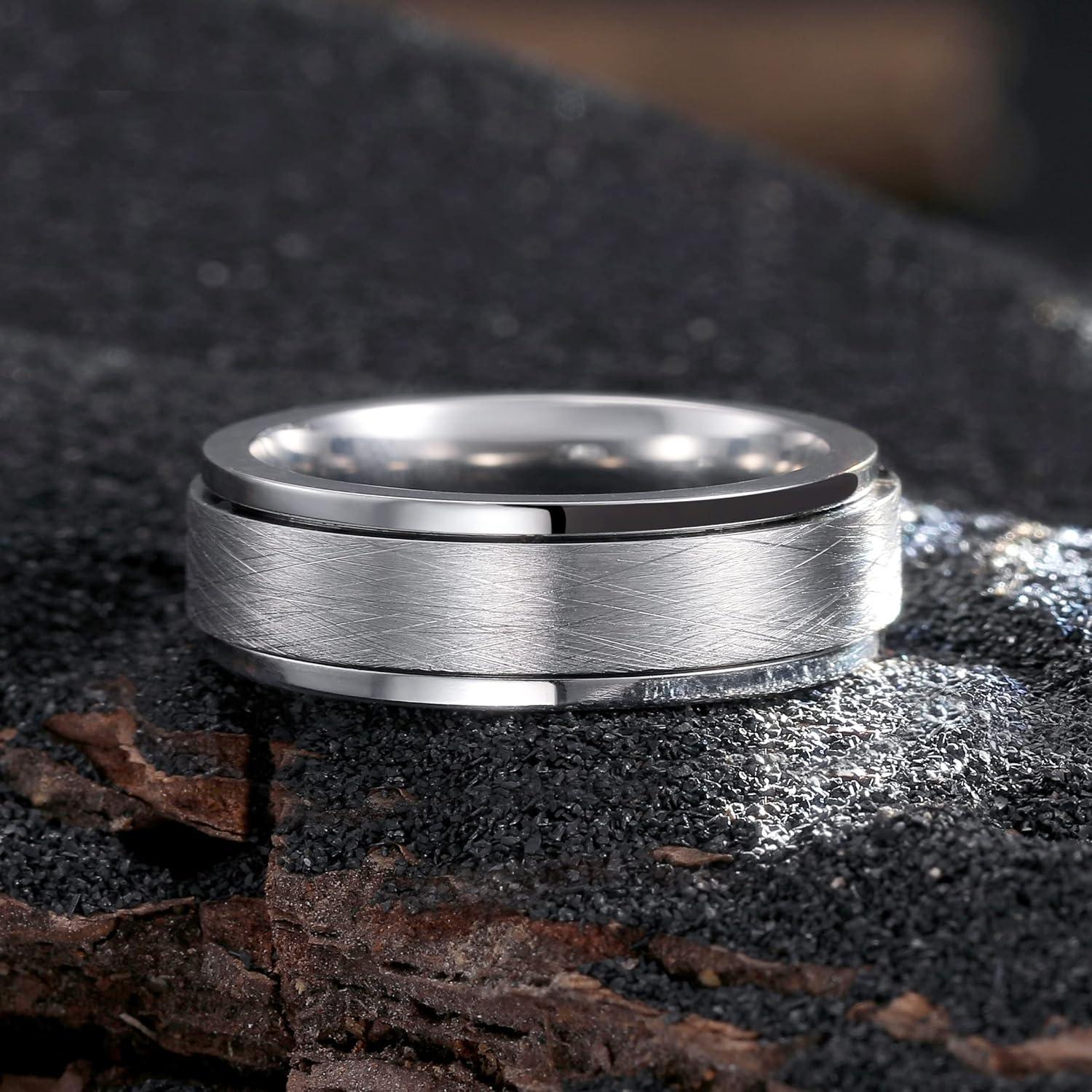 imageKing Will 316L Stainless Steel Spinner Ring for Men Women8mm BlackSilverGold Stress Anxiety Relief Fidget Ring Multiple Styles Wedding Band Comfort Fit Size 416BBrushed Silver