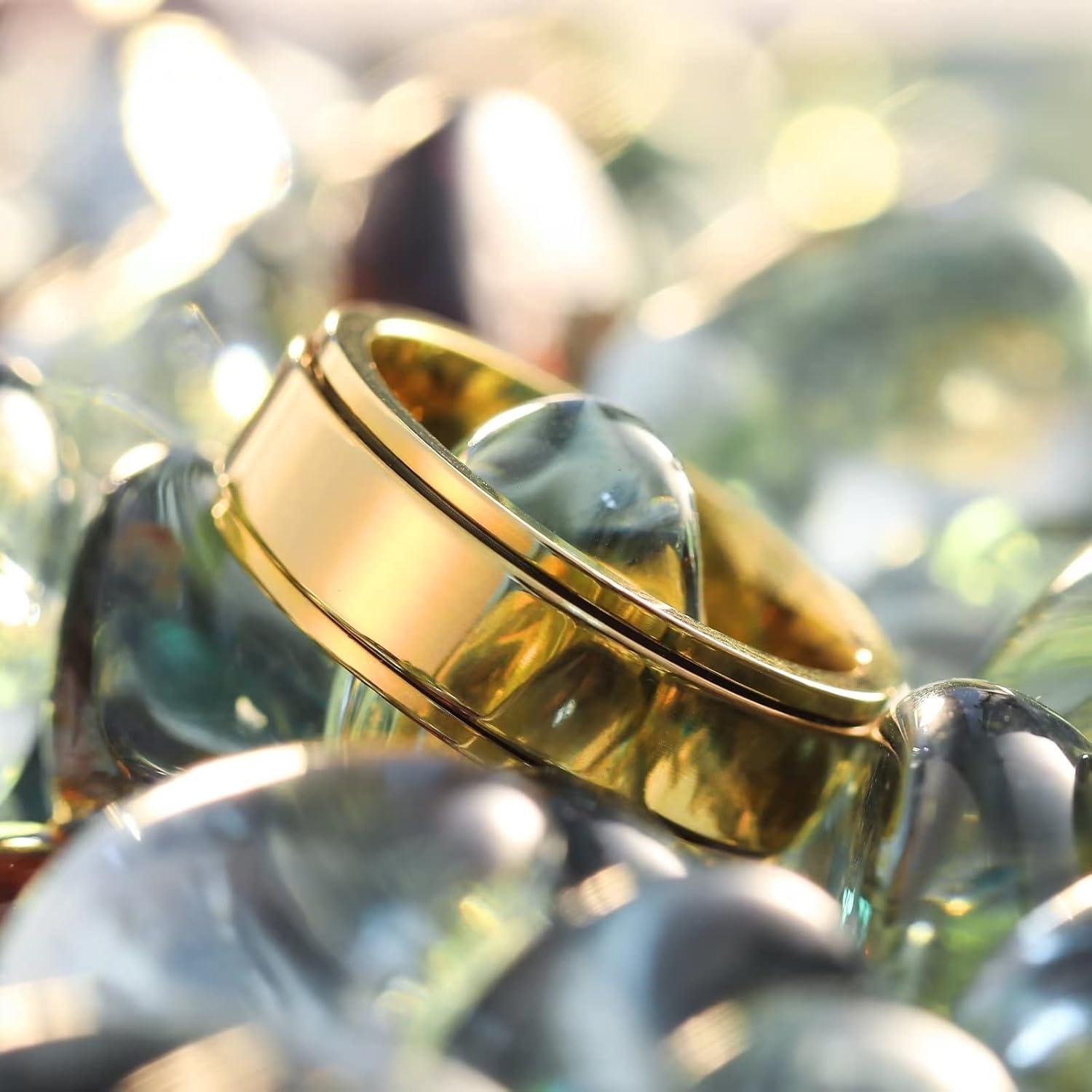 imageKing Will 316L Stainless Steel Spinner Ring for Men Women8mm BlackSilverGold Stress Anxiety Relief Fidget Ring Multiple Styles Wedding Band Comfort Fit Size 416CPolished Gold