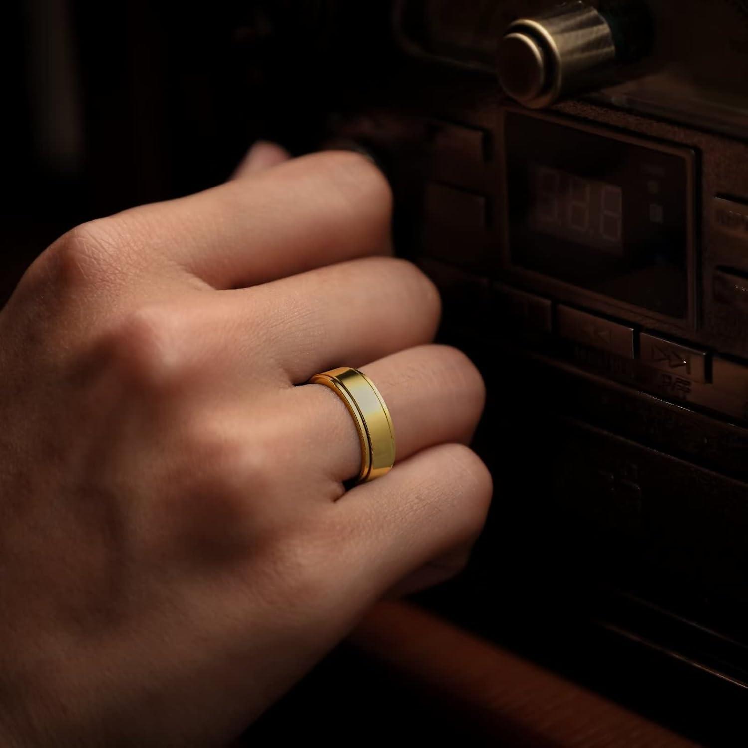 imageKing Will 316L Stainless Steel Spinner Ring for Men Women8mm BlackSilverGold Stress Anxiety Relief Fidget Ring Multiple Styles Wedding Band Comfort Fit Size 416CPolished Gold