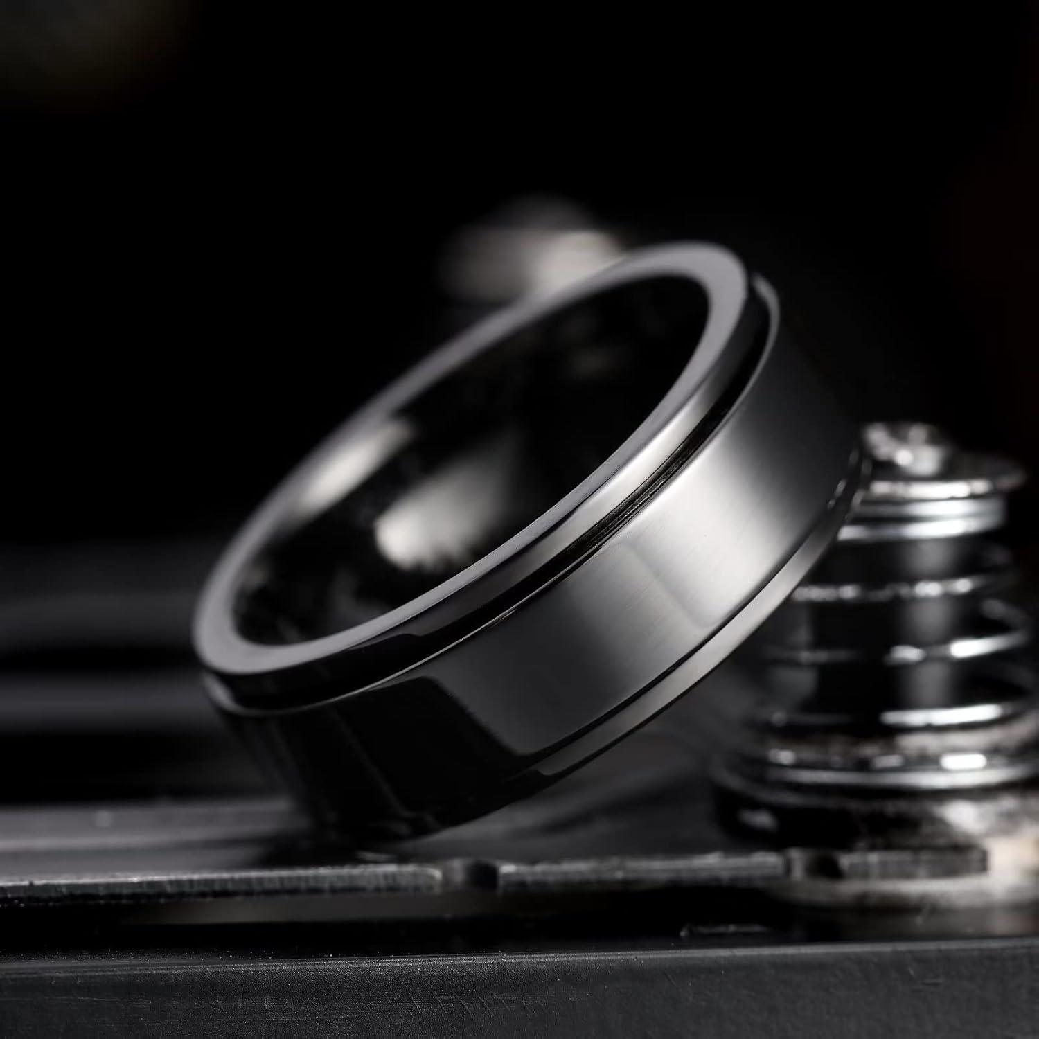 imageKing Will 316L Stainless Steel Spinner Ring for Men Women8mm BlackSilverGold Stress Anxiety Relief Fidget Ring Multiple Styles Wedding Band Comfort Fit Size 416CPolished Black