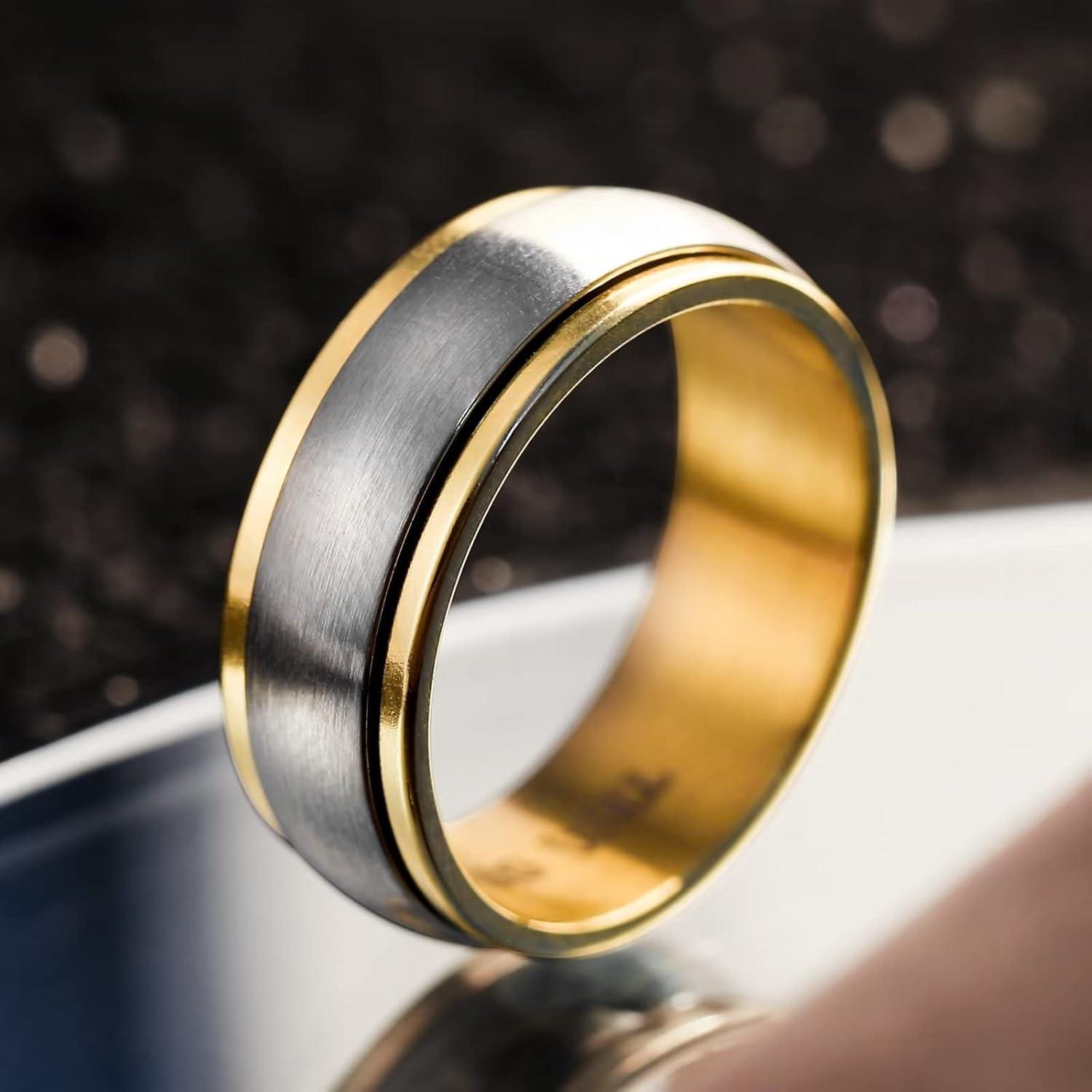 imageKing Will 316L Stainless Steel Spinner Ring for Men Women8mm BlackSilverGold Stress Anxiety Relief Fidget Ring Multiple Styles Wedding Band Comfort Fit Size 416AMatte Gold Silver