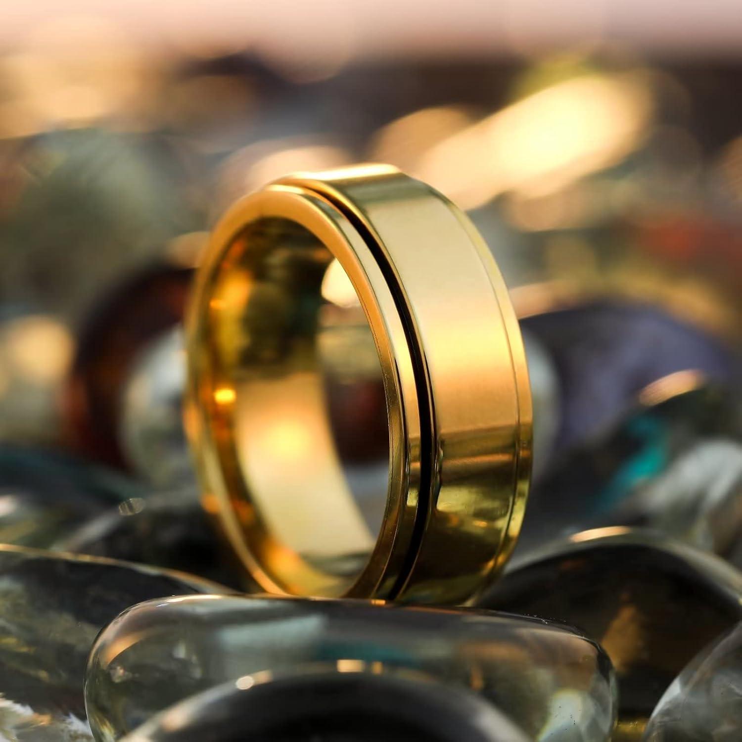 imageKing Will 316L Stainless Steel Spinner Ring for Men Women8mm BlackSilverGold Stress Anxiety Relief Fidget Ring Multiple Styles Wedding Band Comfort Fit Size 416CPolished Gold