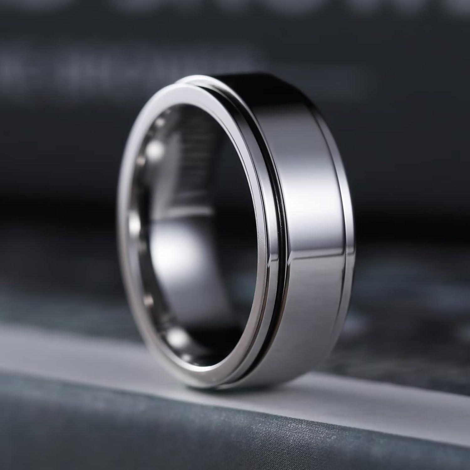 imageKing Will 316L Stainless Steel Spinner Ring for Men Women8mm BlackSilverGold Stress Anxiety Relief Fidget Ring Multiple Styles Wedding Band Comfort Fit Size 416CPolished Silver