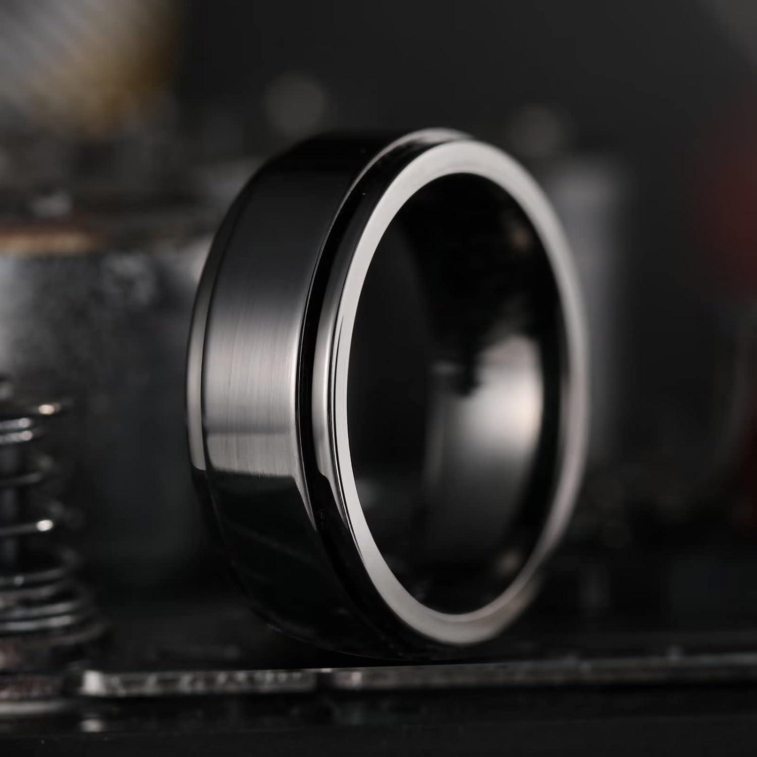 imageKing Will 316L Stainless Steel Spinner Ring for Men Women8mm BlackSilverGold Stress Anxiety Relief Fidget Ring Multiple Styles Wedding Band Comfort Fit Size 416CPolished Black