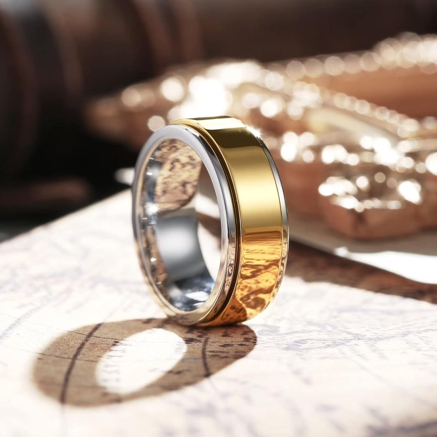 imageKing Will 316L Stainless Steel Spinner Ring for Men Women8mm BlackSilverGold Stress Anxiety Relief Fidget Ring Multiple Styles Wedding Band Comfort Fit Size 416CPolished Gold Silver