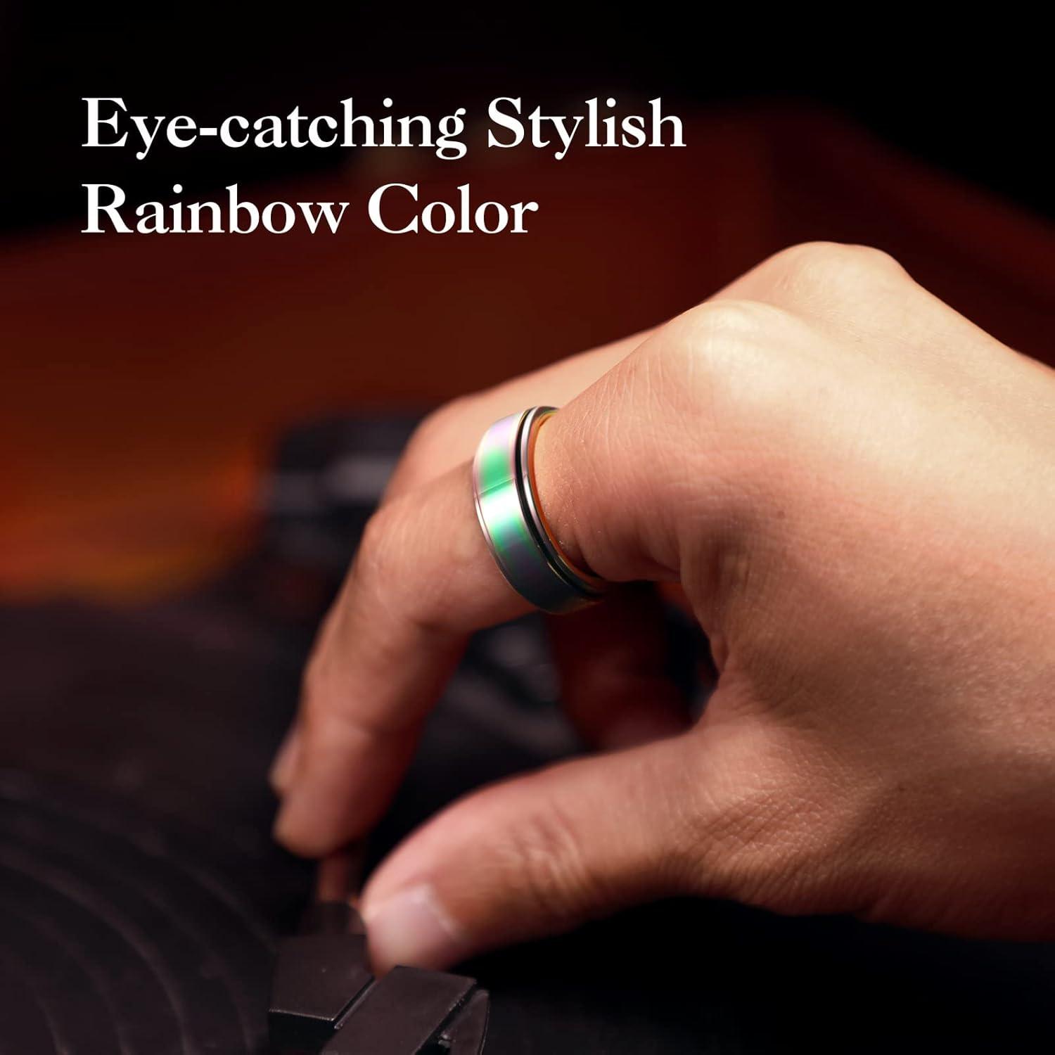 imageKing Will 316L Stainless Steel Spinner Ring for Men Women8mm BlackSilverGold Stress Anxiety Relief Fidget Ring Multiple Styles Wedding Band Comfort Fit Size 416CPolished Rainbow