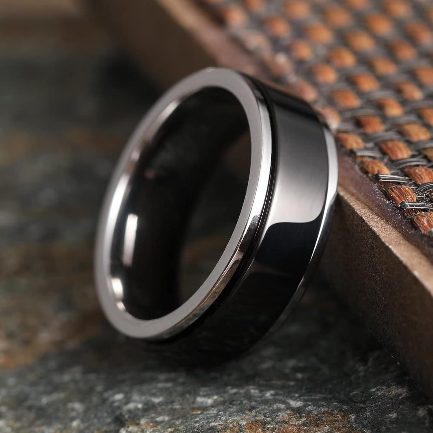 imageKing Will 316L Stainless Steel Spinner Ring for Men Women8mm BlackSilverGold Stress Anxiety Relief Fidget Ring Multiple Styles Wedding Band Comfort Fit Size 416CPolished Black Silver