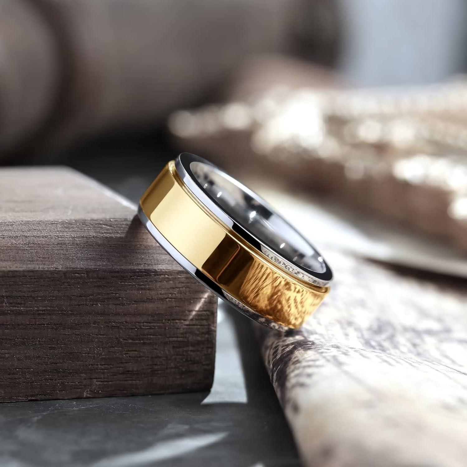 imageKing Will 316L Stainless Steel Spinner Ring for Men Women8mm BlackSilverGold Stress Anxiety Relief Fidget Ring Multiple Styles Wedding Band Comfort Fit Size 416CPolished Gold Silver