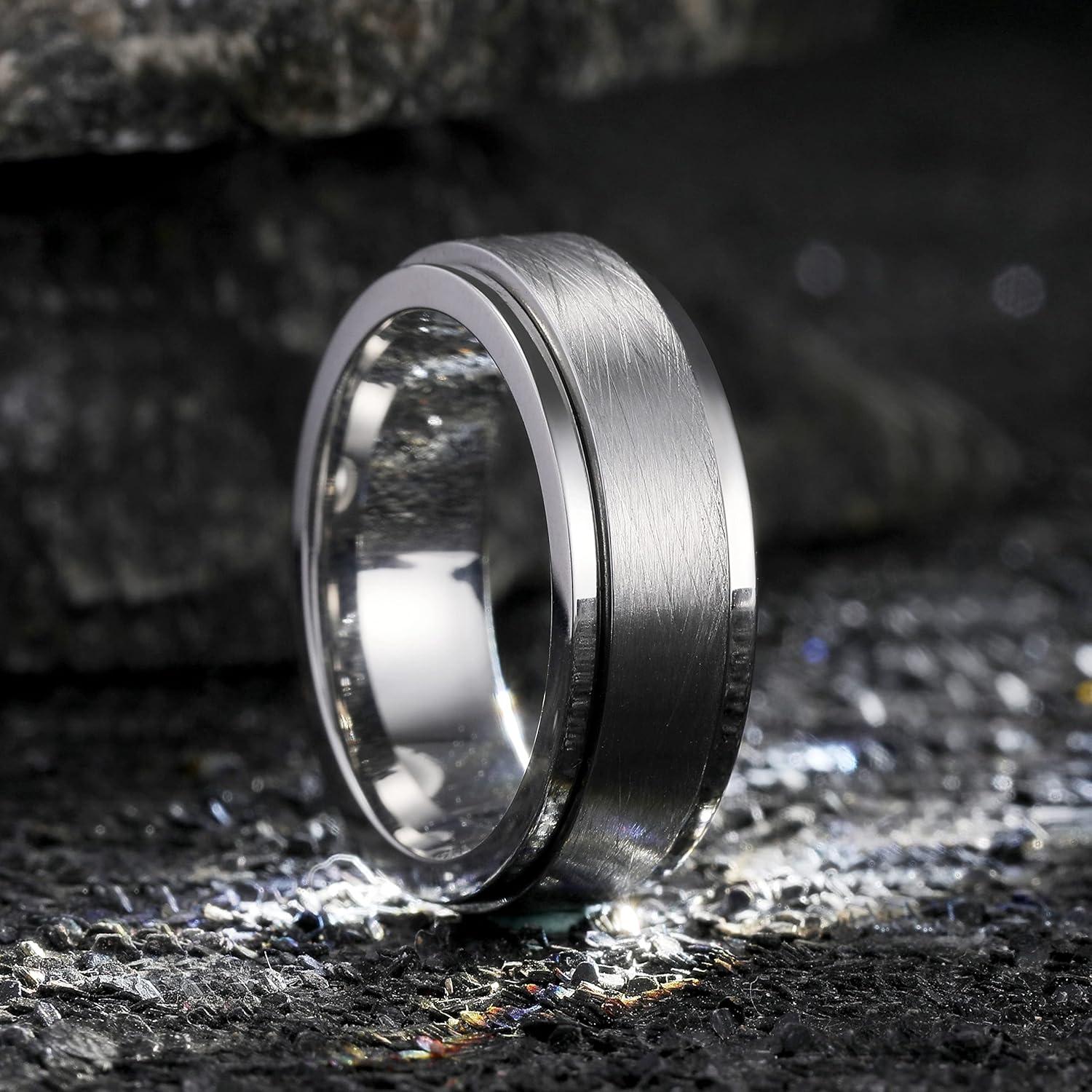imageKing Will 316L Stainless Steel Spinner Ring for Men Women8mm BlackSilverGold Stress Anxiety Relief Fidget Ring Multiple Styles Wedding Band Comfort Fit Size 416BBrushed Silver