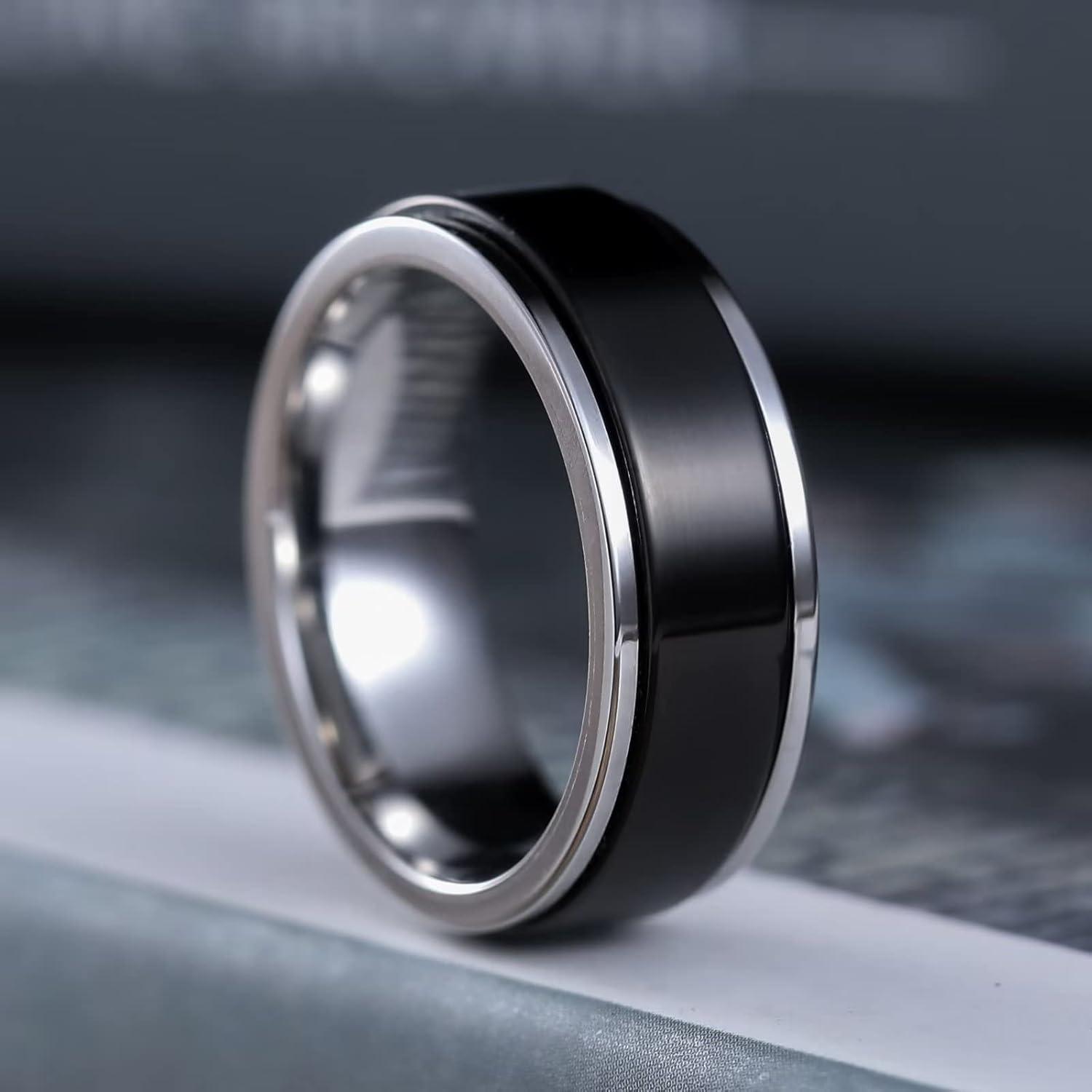 imageKing Will 316L Stainless Steel Spinner Ring for Men Women8mm BlackSilverGold Stress Anxiety Relief Fidget Ring Multiple Styles Wedding Band Comfort Fit Size 416CPolished Black Silver