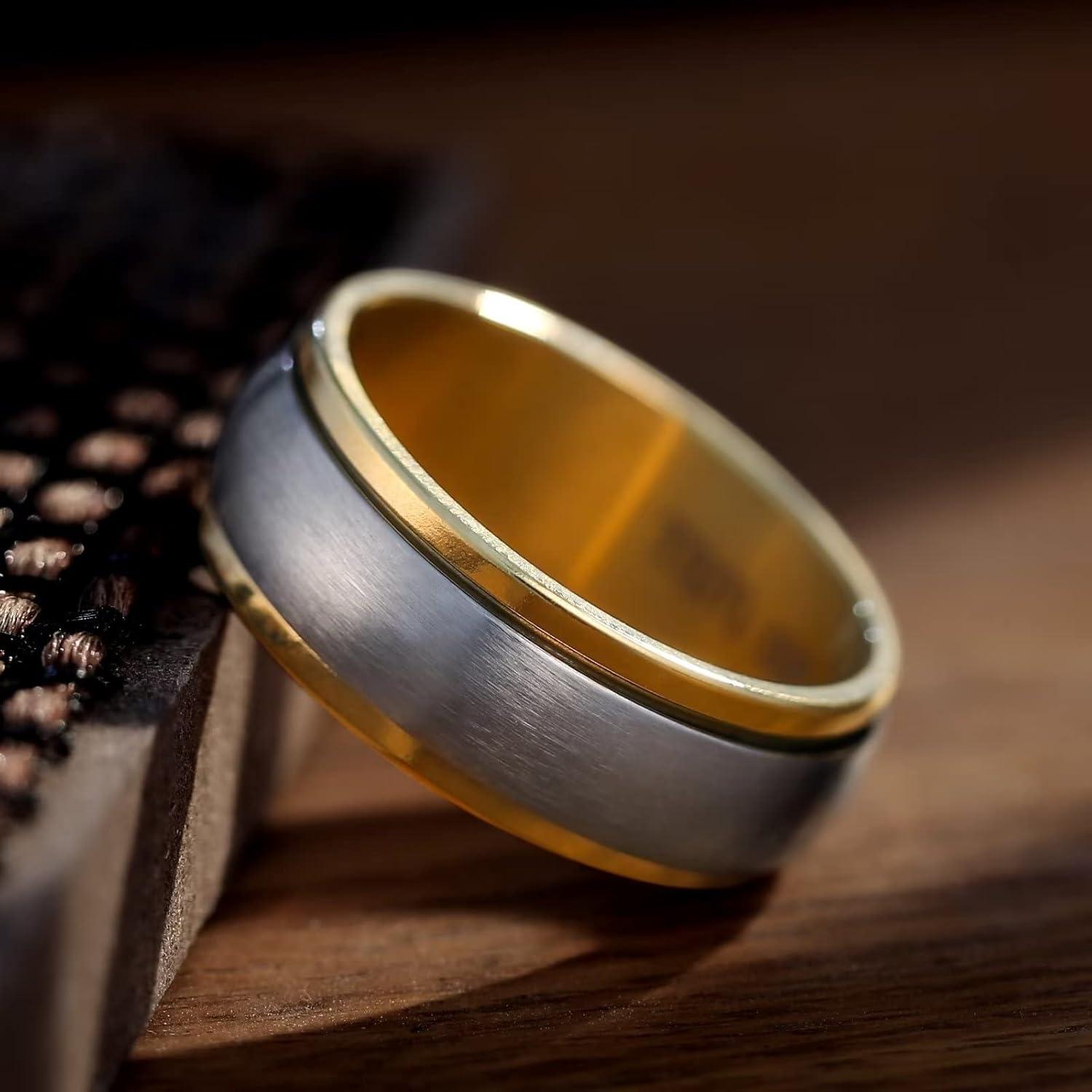 imageKing Will 316L Stainless Steel Spinner Ring for Men Women8mm BlackSilverGold Stress Anxiety Relief Fidget Ring Multiple Styles Wedding Band Comfort Fit Size 416AMatte Gold Silver