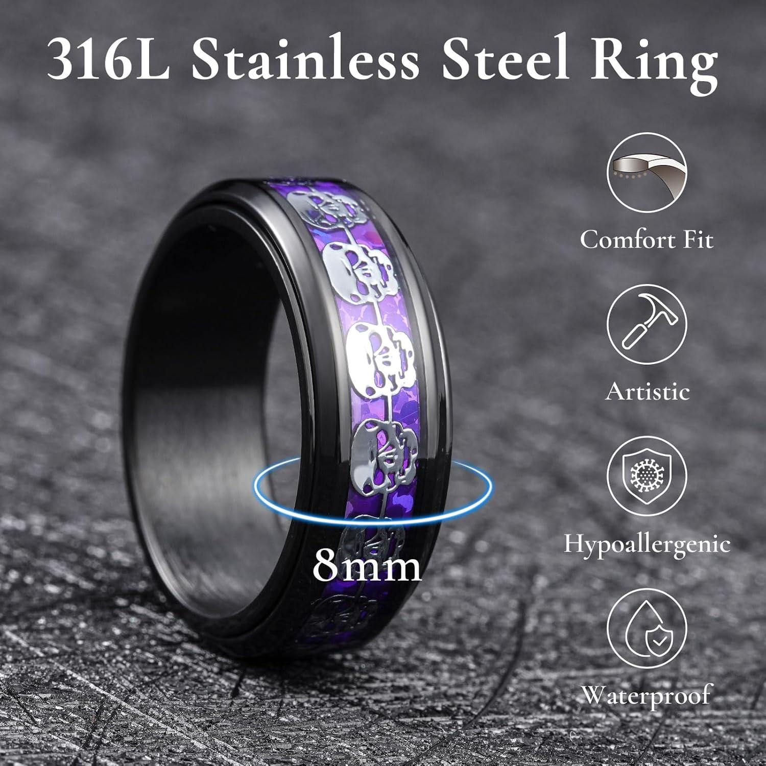 imageKing Will 316L Stainless Steel Spinner Ring for Men Women8mm Wedding Band wirh Red SkullSpider Pattern in BlackSliver Plated Comfort Fit Spinner Fidget Wedding Ring Size 714Purple