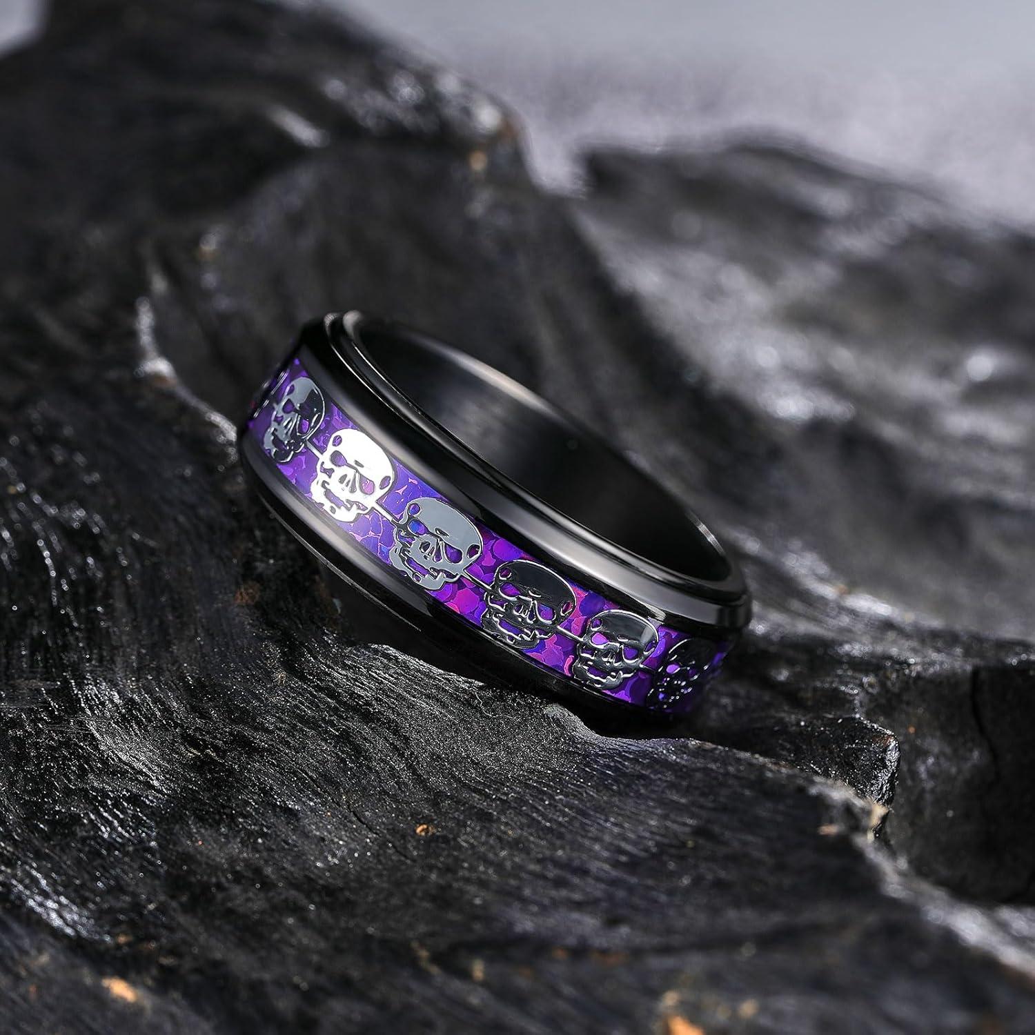 imageKing Will 316L Stainless Steel Spinner Ring for Men Women8mm Wedding Band wirh Red SkullSpider Pattern in BlackSliver Plated Comfort Fit Spinner Fidget Wedding Ring Size 714Purple