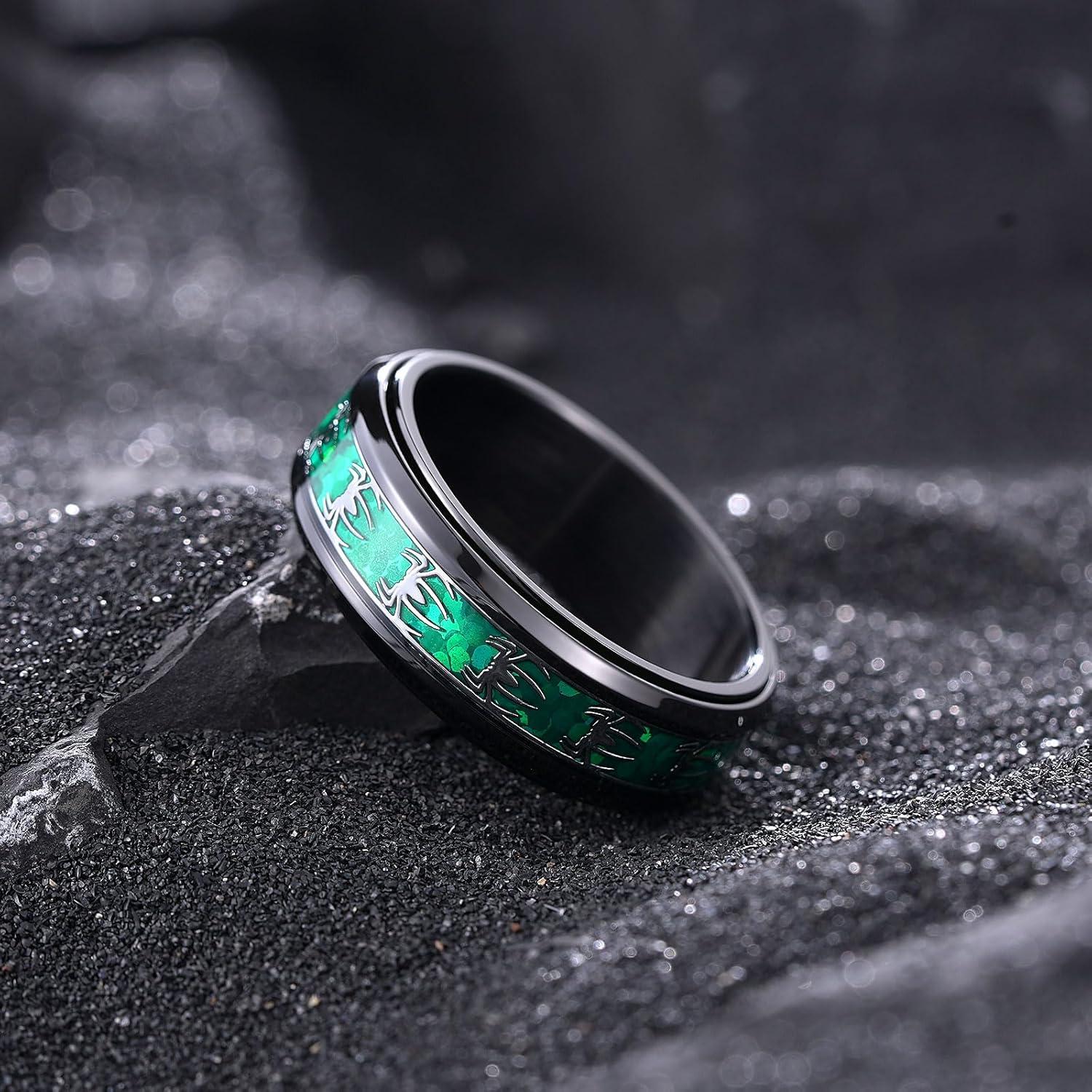 imageKing Will 316L Stainless Steel Spinner Ring for Men Women8mm Wedding Band wirh Red SkullSpider Pattern in BlackSliver Plated Comfort Fit Spinner Fidget Wedding Ring Size 714blackgreen