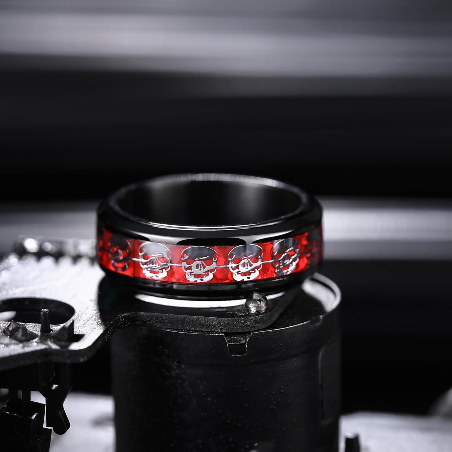 imageKing Will 316L Stainless Steel Spinner Ring for Men Women8mm Wedding Band wirh Red SkullSpider Pattern in BlackSliver Plated Comfort Fit Spinner Fidget Wedding Ring Size 714Skull Red 8mm