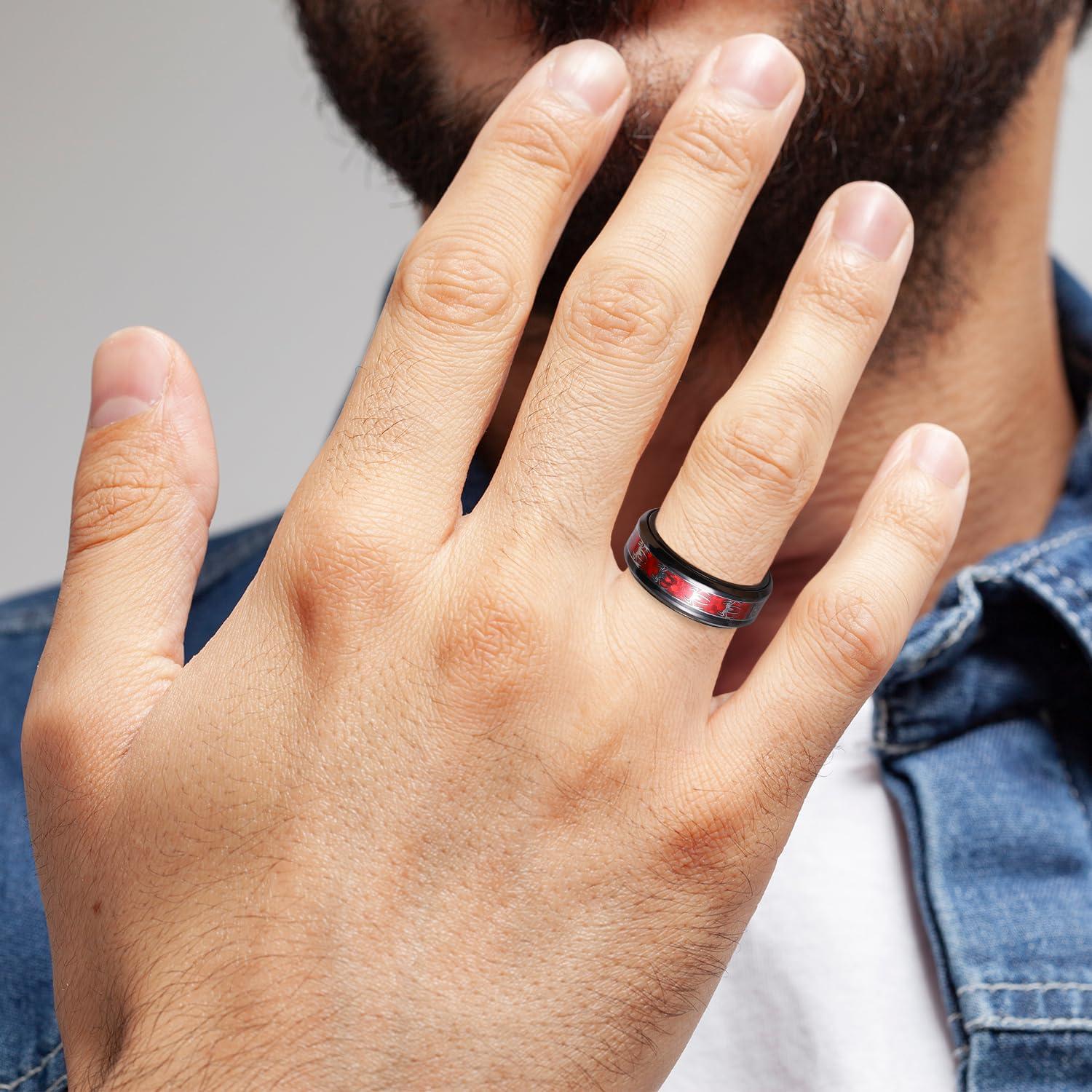 imageKing Will 316L Stainless Steel Spinner Ring for Men Women8mm Wedding Band wirh Red SkullSpider Pattern in BlackSliver Plated Comfort Fit Spinner Fidget Wedding Ring Size 714Spider Red 8mm