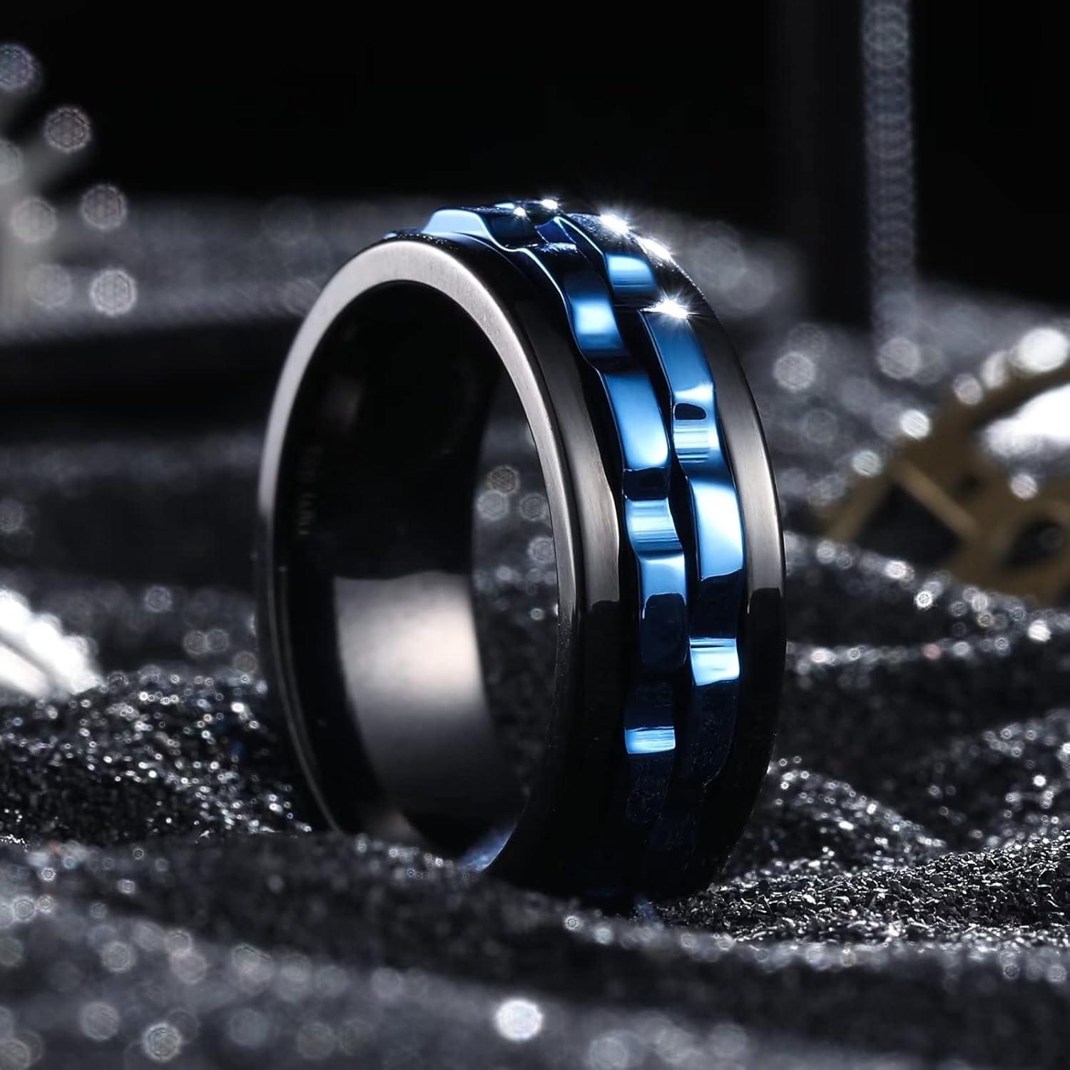 imageKing Will 316L Stainless Steel Spinner Ring for Men8mm Gear Fidget Spinner Ring in Multicolors Anxiety Relief and Stress Free Wedding Band Comfort Fit Size 414BlackBlue Gear